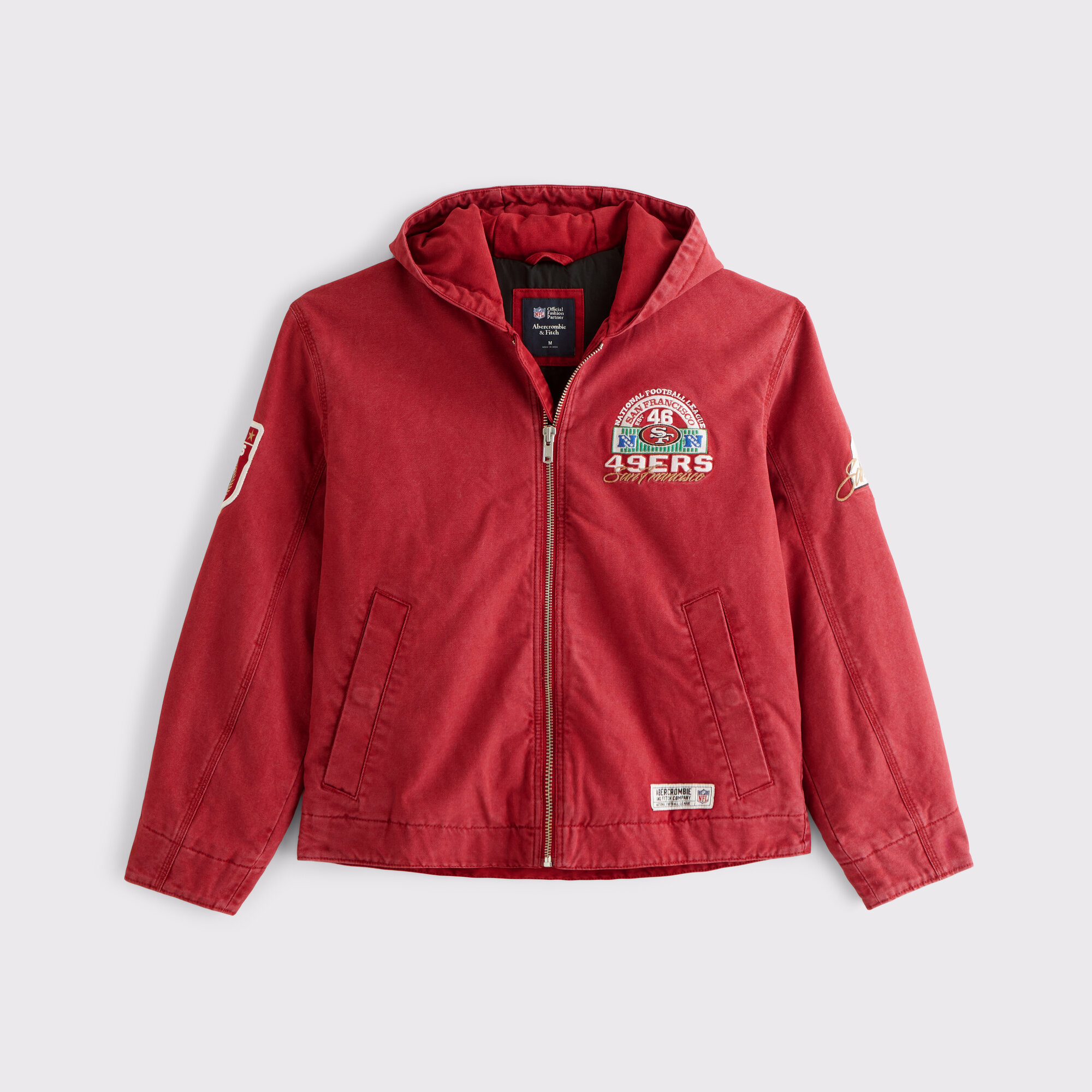 Men's Abercrombie & Fitch Scarlet San Francisco 49ers Workwear Hooded Bomber Full-Zip Jacket