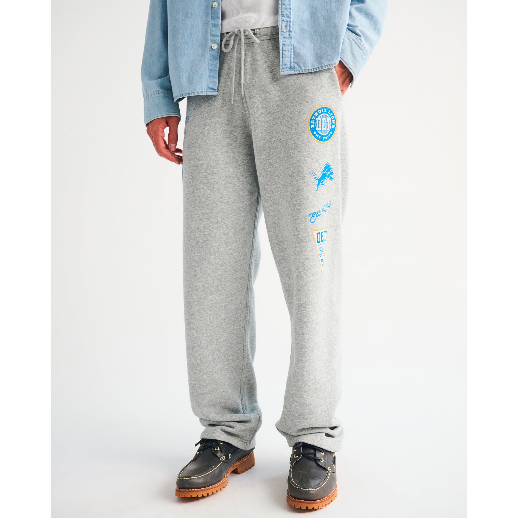 Pantalon de survêtement ample en polaire grise Detroit Lions pour homme, Abercrombie & Fitch