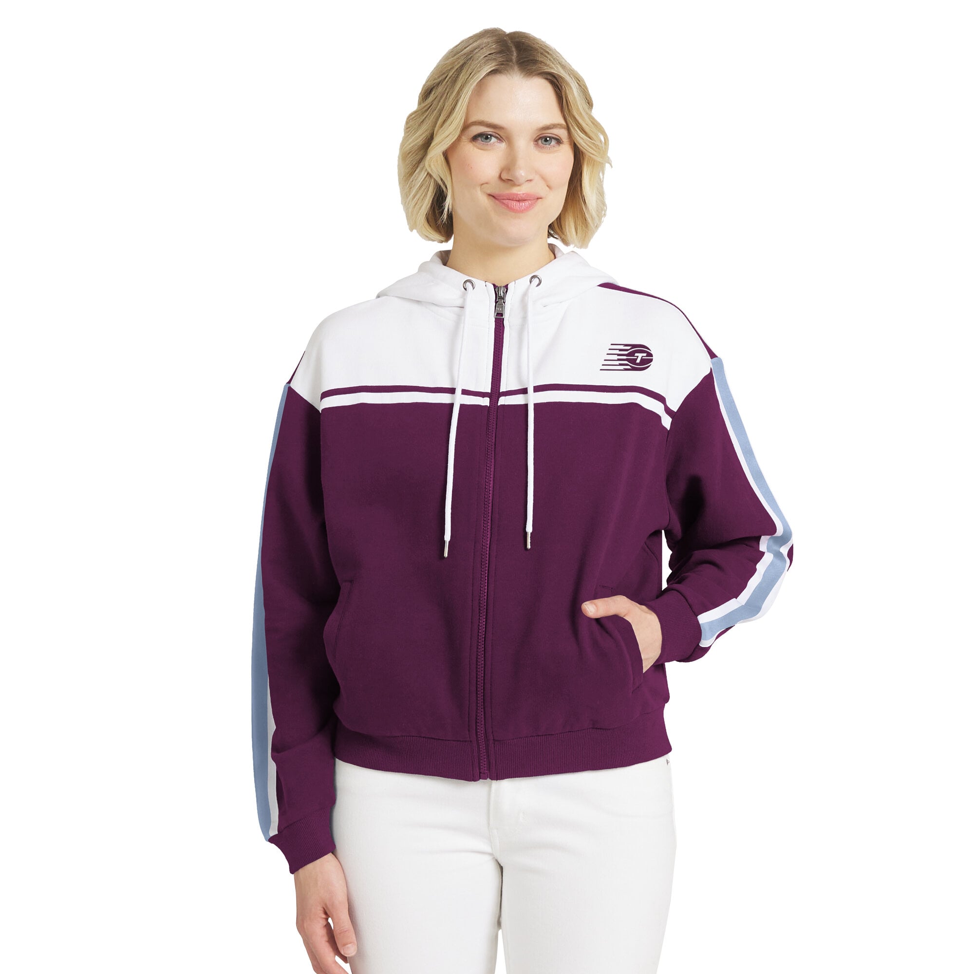 Women's WEAR by Erin Andrews Bordeaux/White Toronto Tempo Color Blocked Full-Zip Hoodie