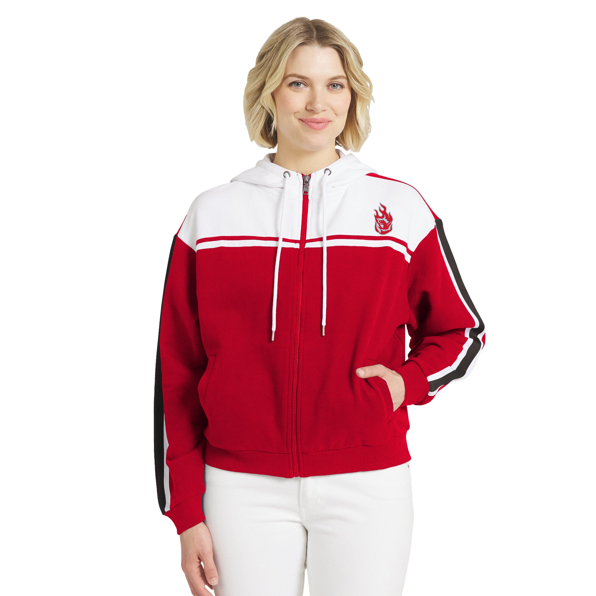 Women's WEAR by Erin Andrews Red/White Portland Fire Color Blocked Full-Zip Hoodie