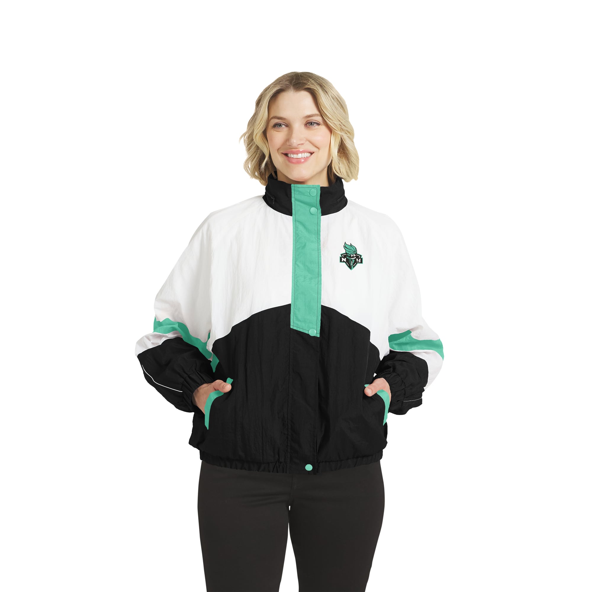 Women's WEAR by Erin Andrews White/Black New York Liberty Full-Zip Windbreaker Jacket