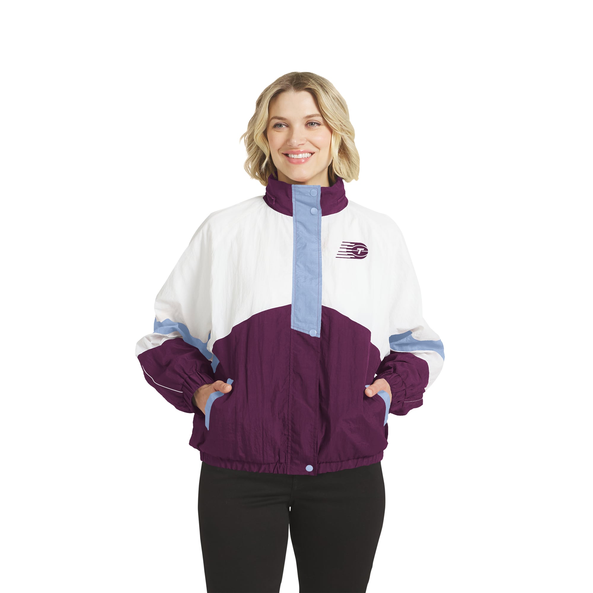 Women's WEAR by Erin Andrews White/Bordeaux Toronto Tempo Full-Zip Hooded Windbreaker Jacket