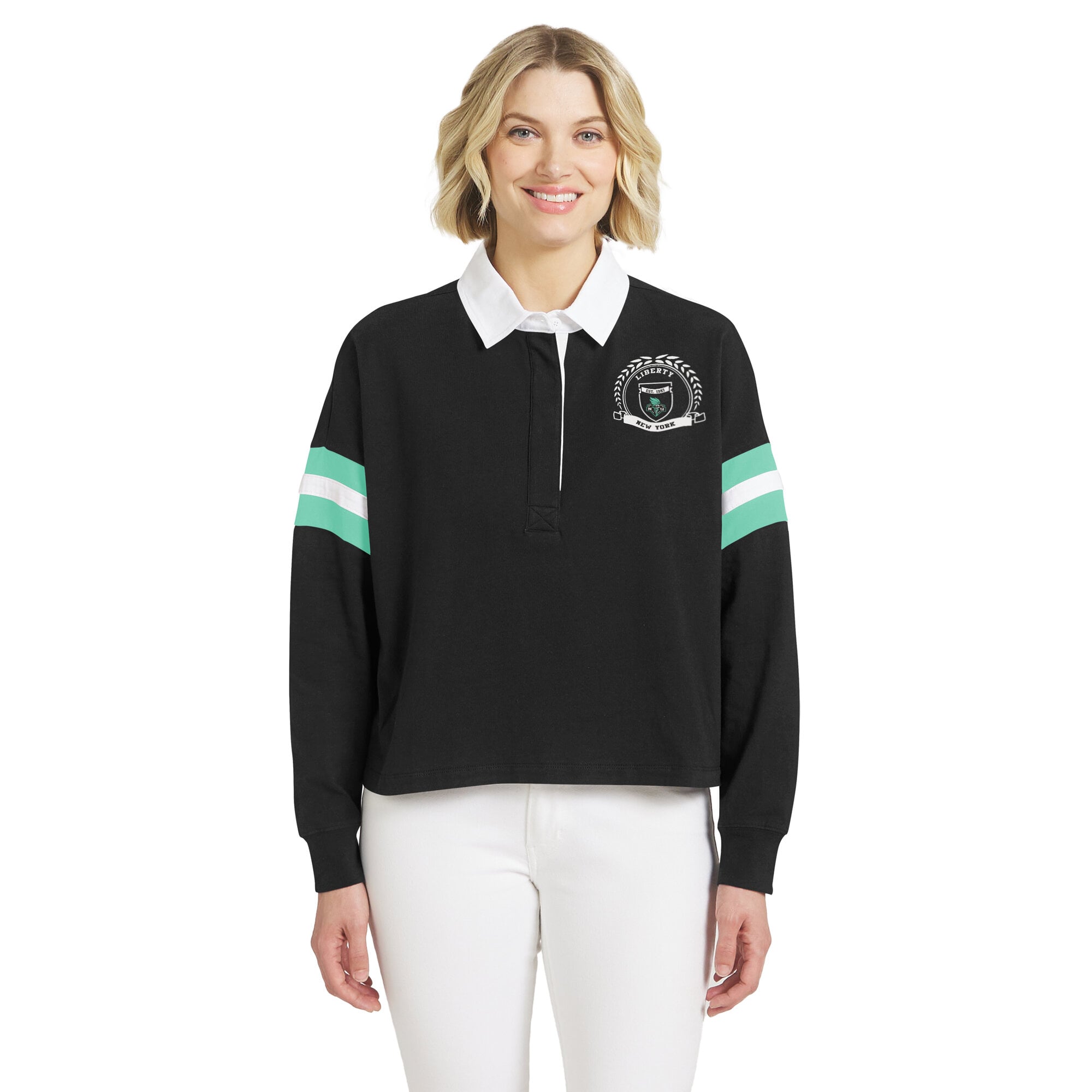 Women's WEAR by Erin Andrews Black New York Liberty Rugby Polo