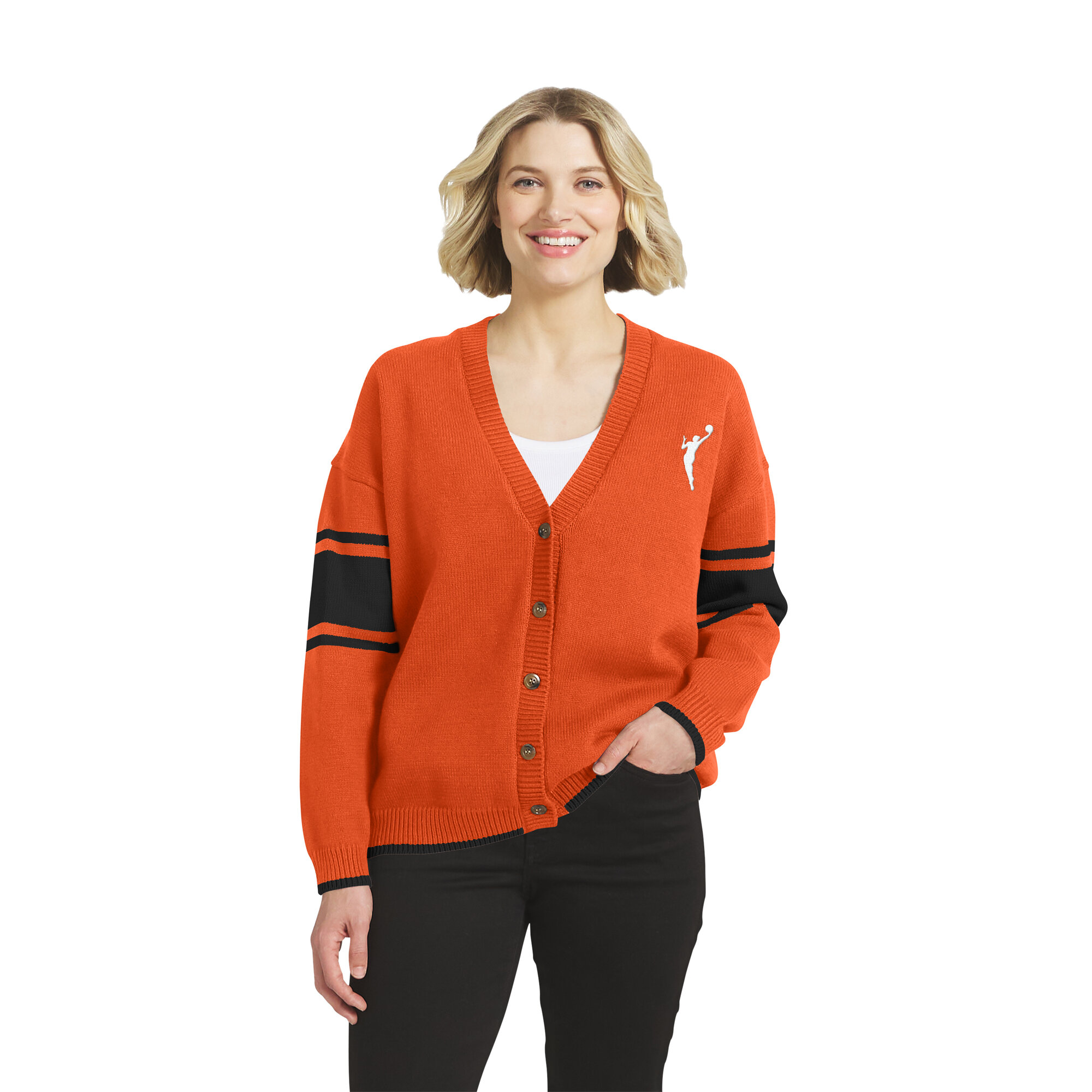 Women’s WEAR by Erin Andrews Orange WNBA Button-Up Cardigan Women’s WEAR by Erin Andrews Orange WNBA Button-Up Cardigan