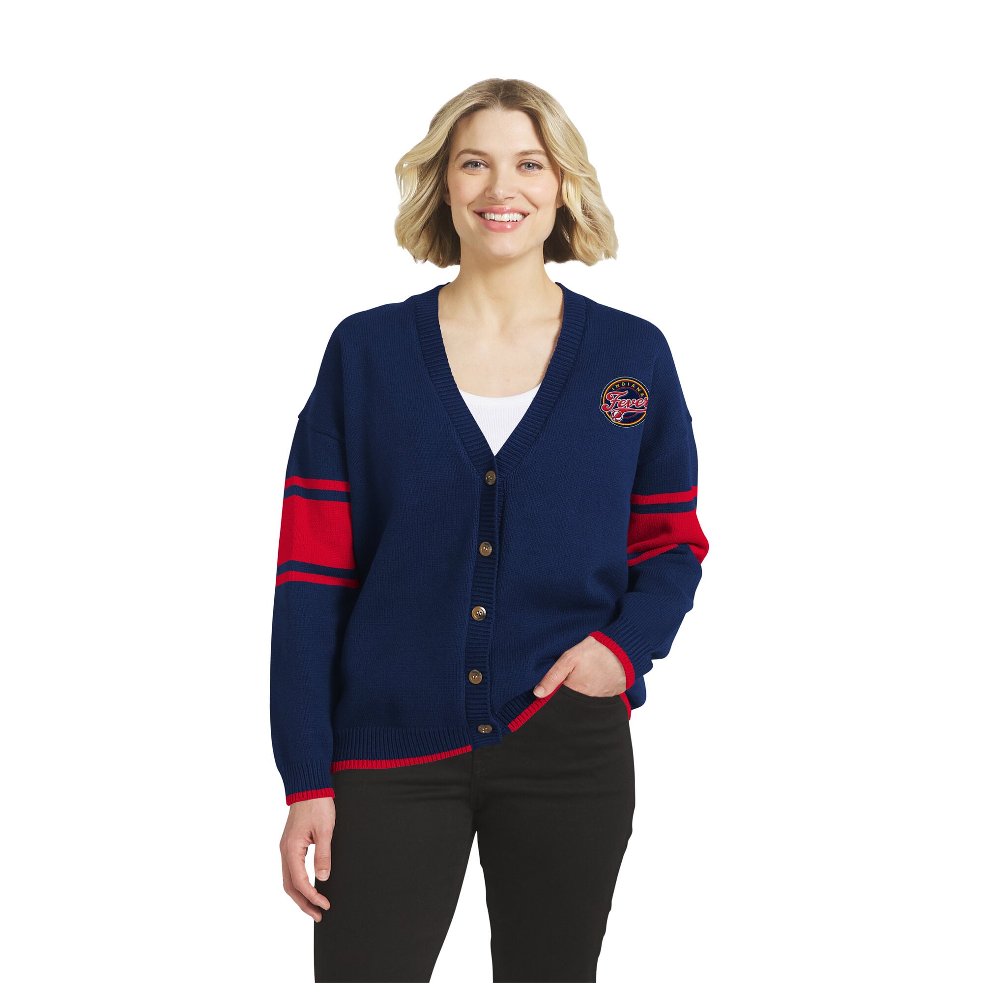 Women's WEAR by Erin Andrews Navy Indiana Fever Button-Up Cardigan