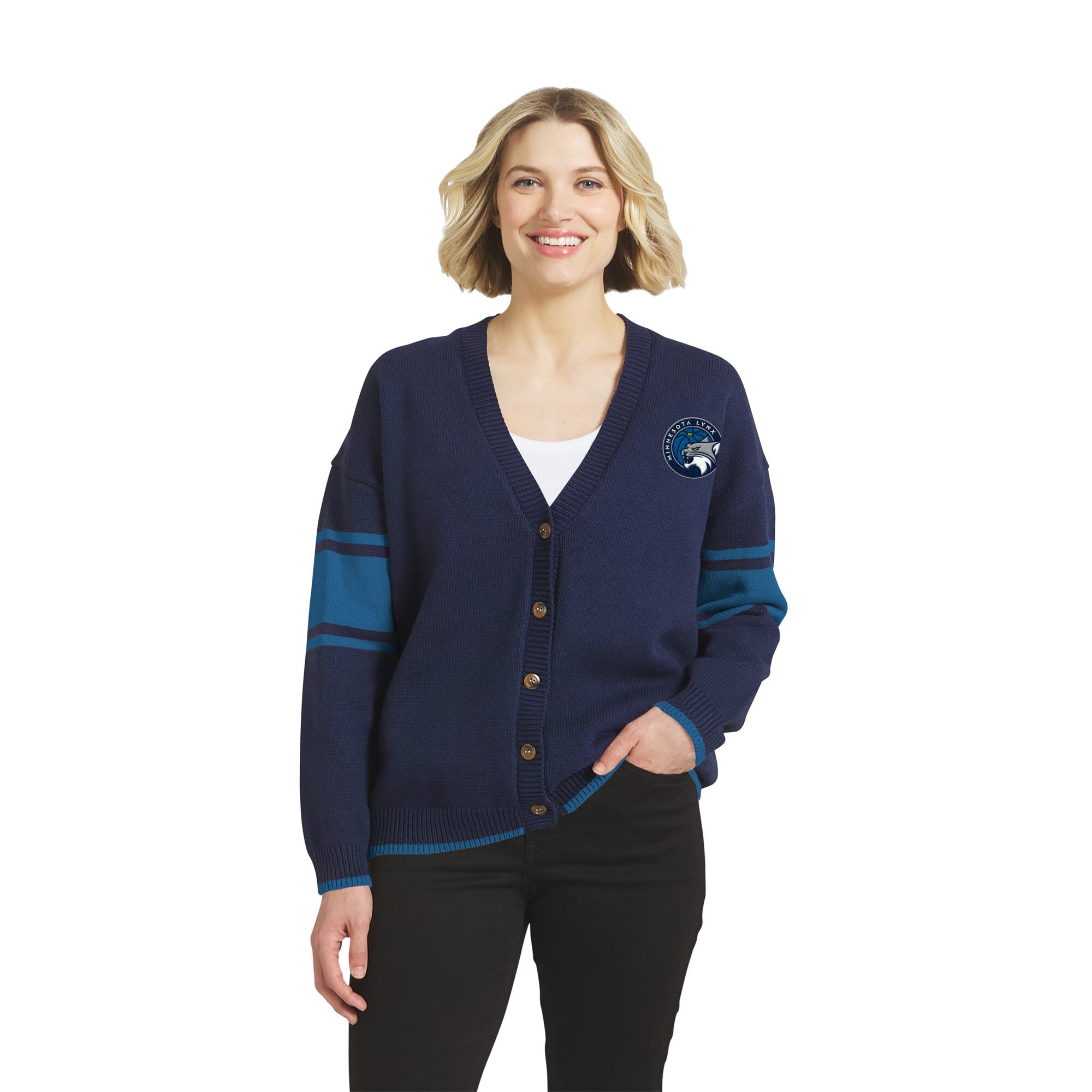 Women's WEAR by Erin Andrews Navy Minnesota Lynx Button-Up Cardigan