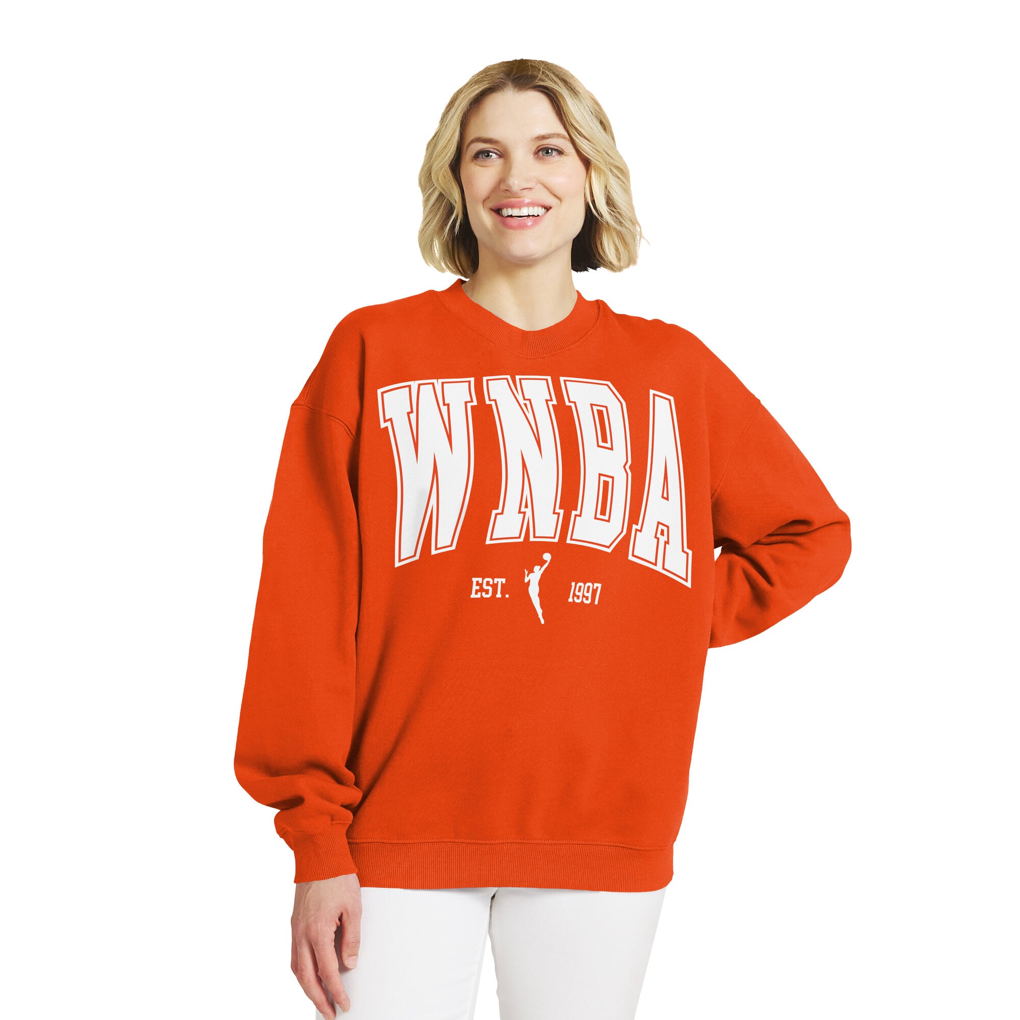 Women's WEAR by Erin Andrews Orange WNBA Oversized Team Fleece Sweatshirt