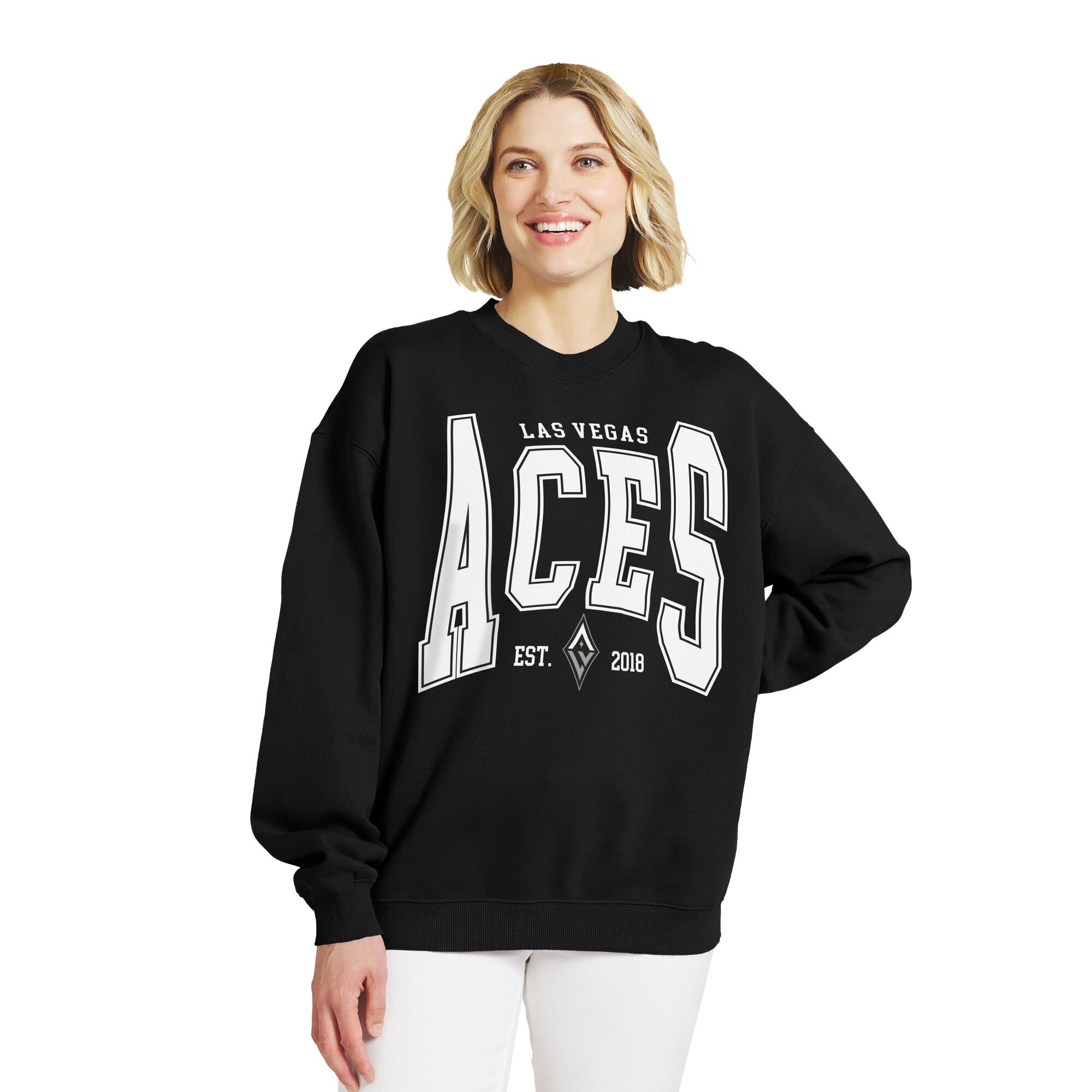 Women's WEAR by Erin Andrews Black Las Vegas Aces Oversized Team Fleece Sweatshirt