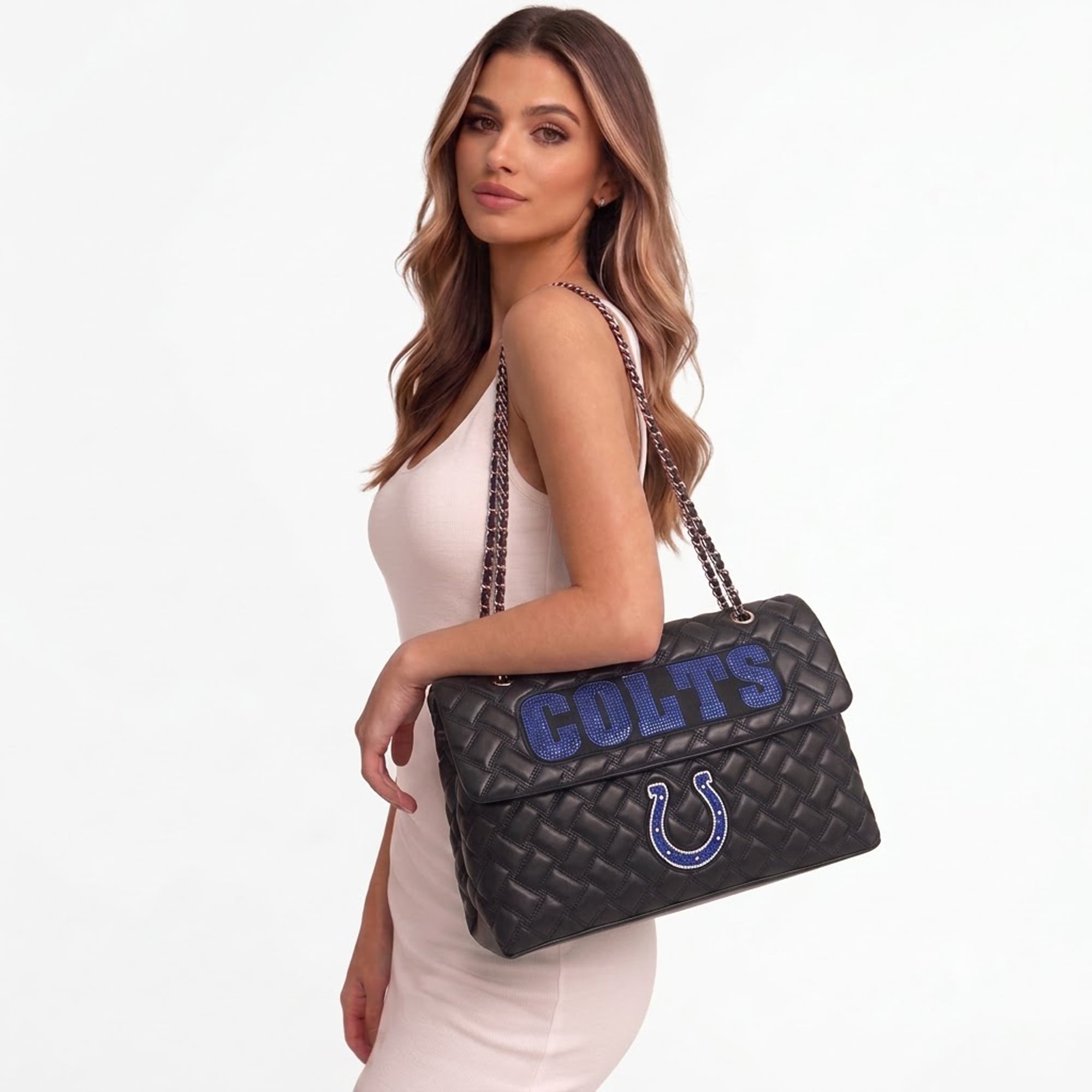 Women's Cuce Black Indianapolis Colts Vegan Leather Oversized Tote Bag