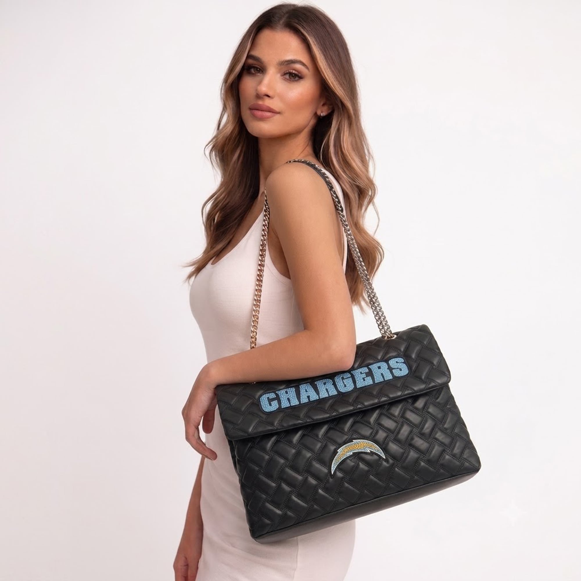 Women's Cuce Black Los Angeles Chargers Vegan Leather Oversized Tote Bag