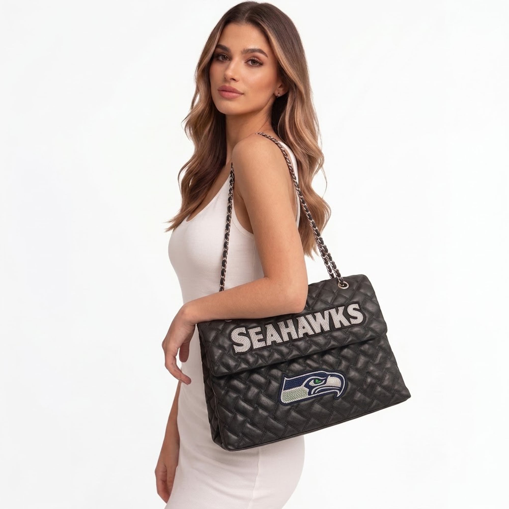 Women's Cuce Black Seattle Seahawks Vegan Leather Oversized Tote Bag