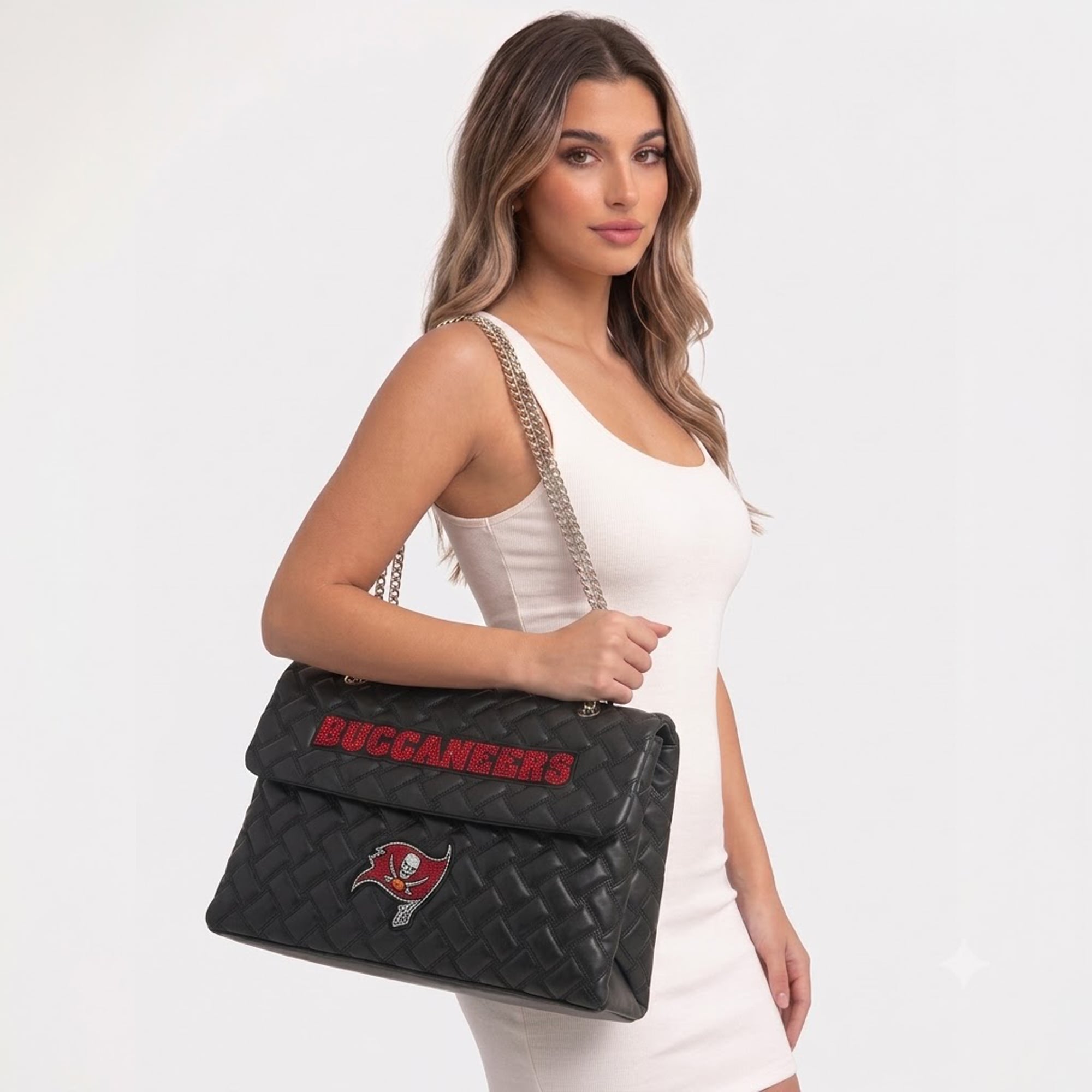Women's Cuce Black Tampa Bay Buccaneers Vegan Leather Oversized Tote Bag