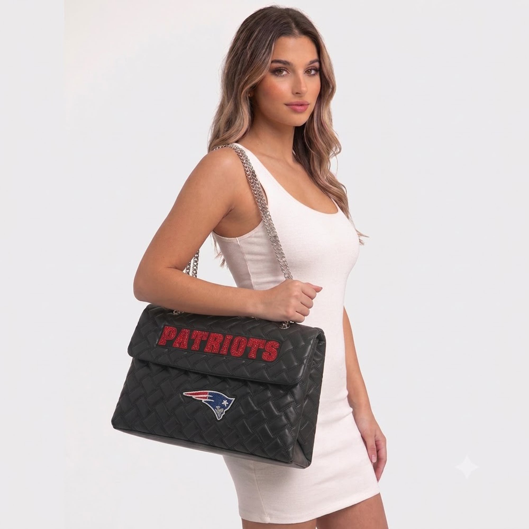 Women's Cuce Black New England Patriots Vegan Leather Oversized Tote Bag