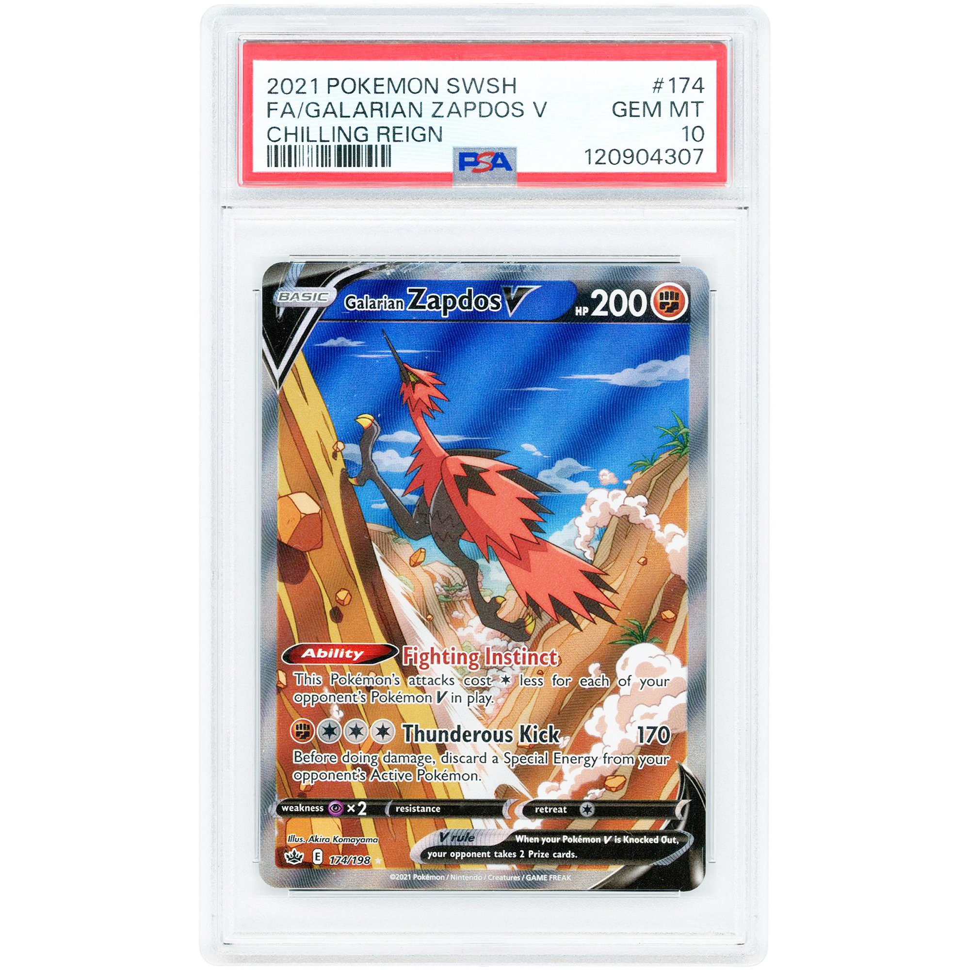 Galarian Zapdos V 2021 Pokemon Chilling Reign Alternate Full Art Ultra Rare #174 PSA Authenticated 10 Card