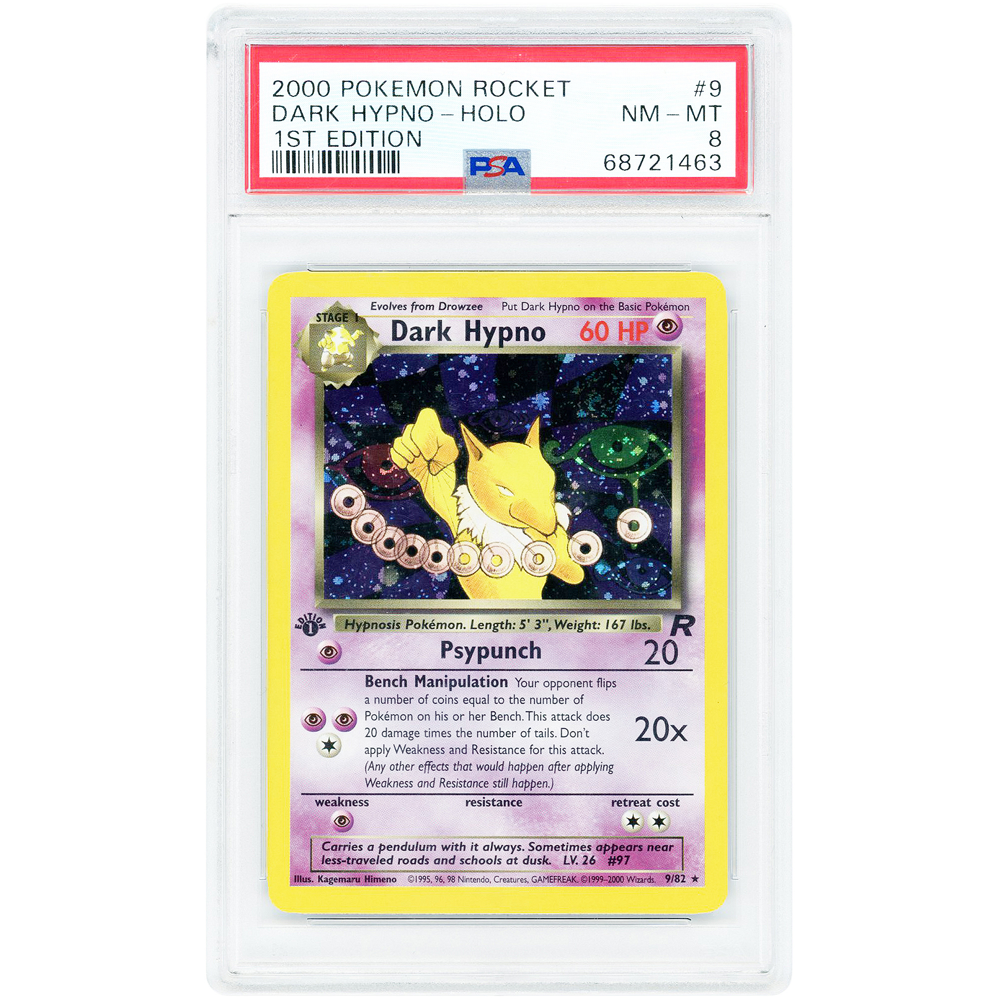 Dark Hypno 2000 Pokemon Team Rocket 1st Edition Holo Rare #9 PSA Authenticated 8 Card