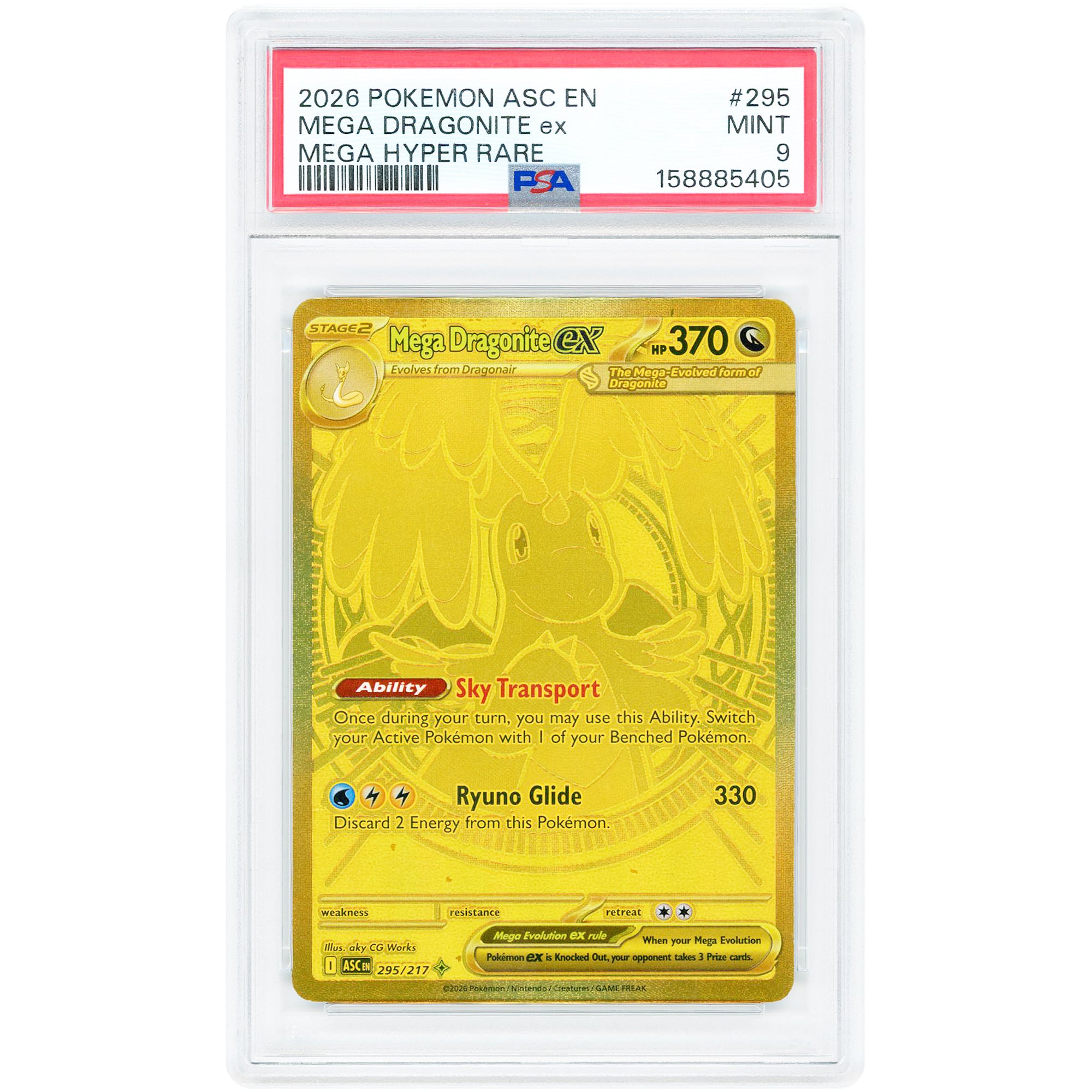 Mega Dragonite ex 2026 Pokemon Ascended Heroes Mega Hyper Rare #295 PSA Authenticated 9 Card