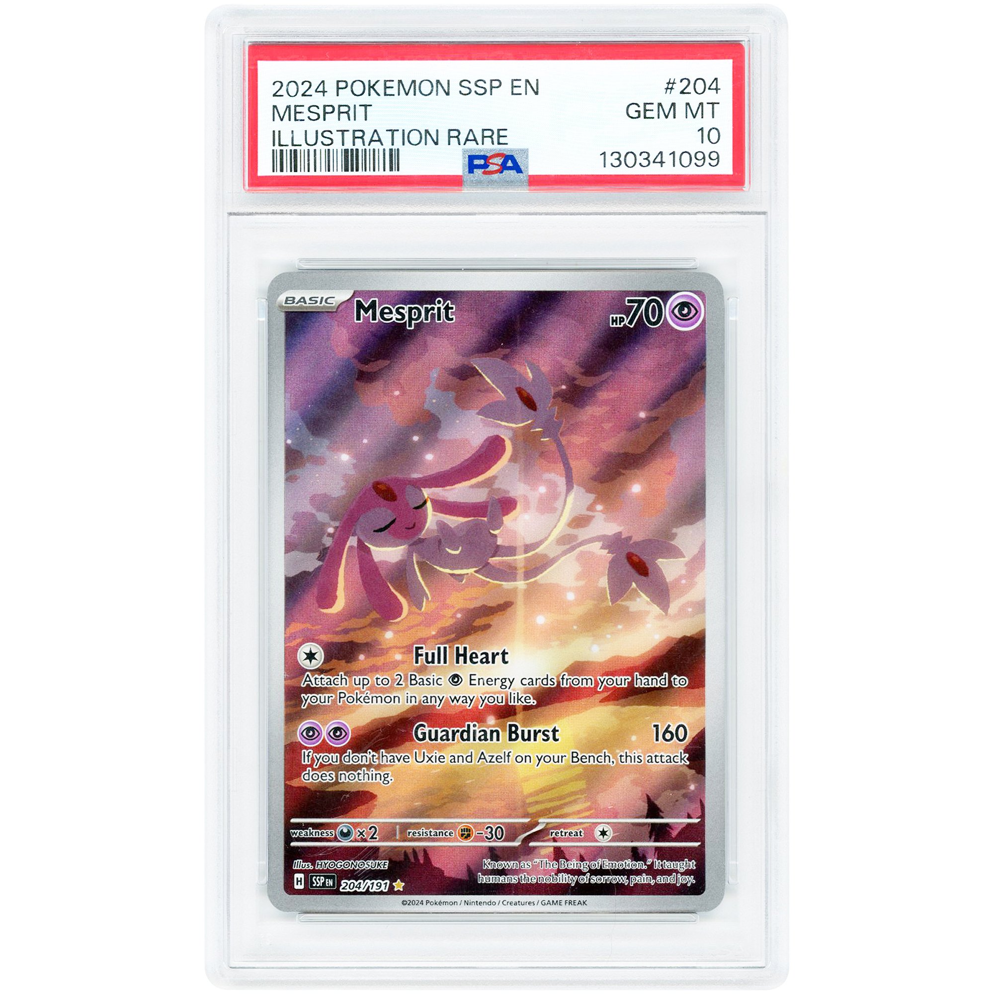 Mesprit 2024 Pokemon Surging Sparks Illustration Rare #204 PSA Authenticated 10 Card