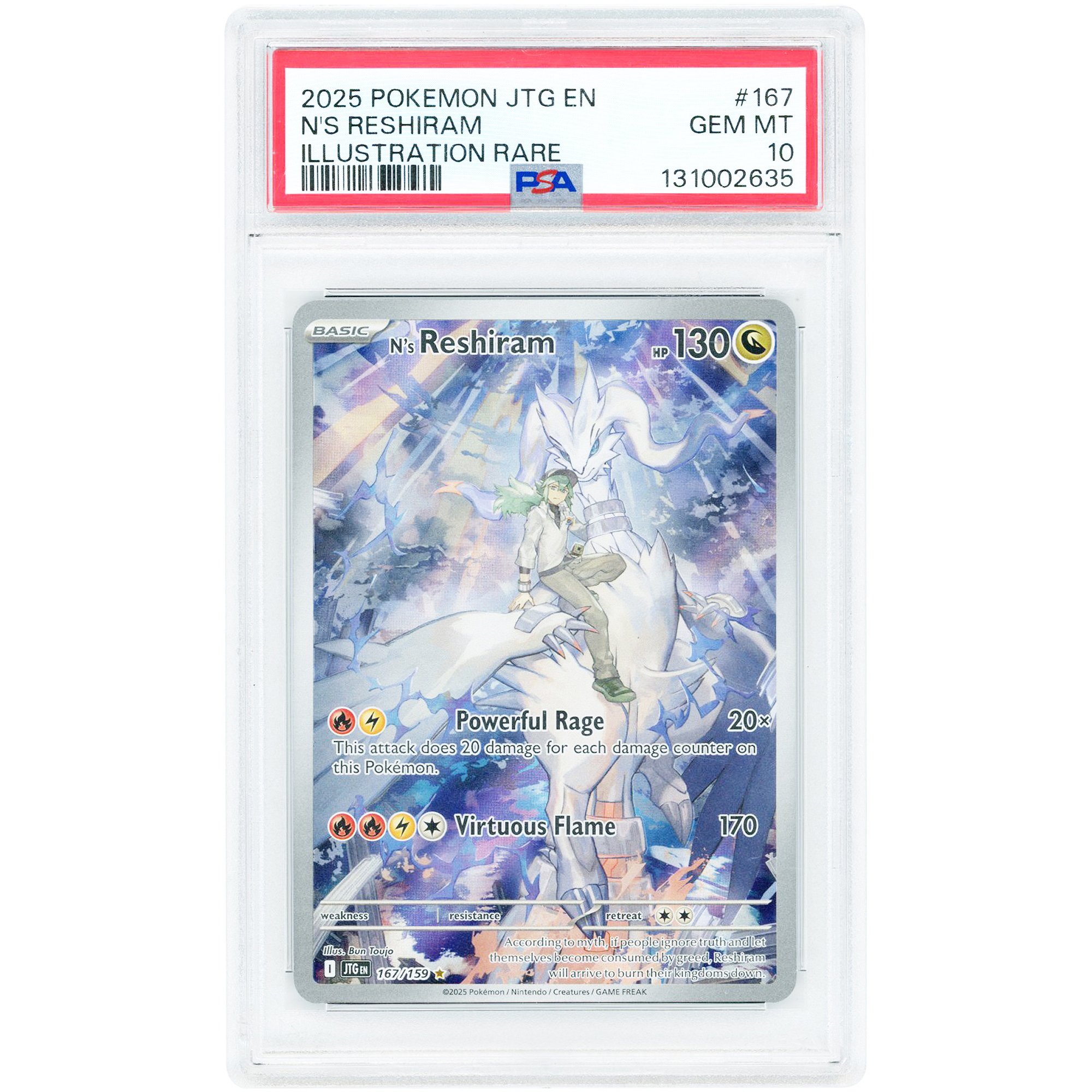 N's Reshiram 2025 Pokemon Journey Together Illustration Rare #167 PSA Authenticated 10 Card