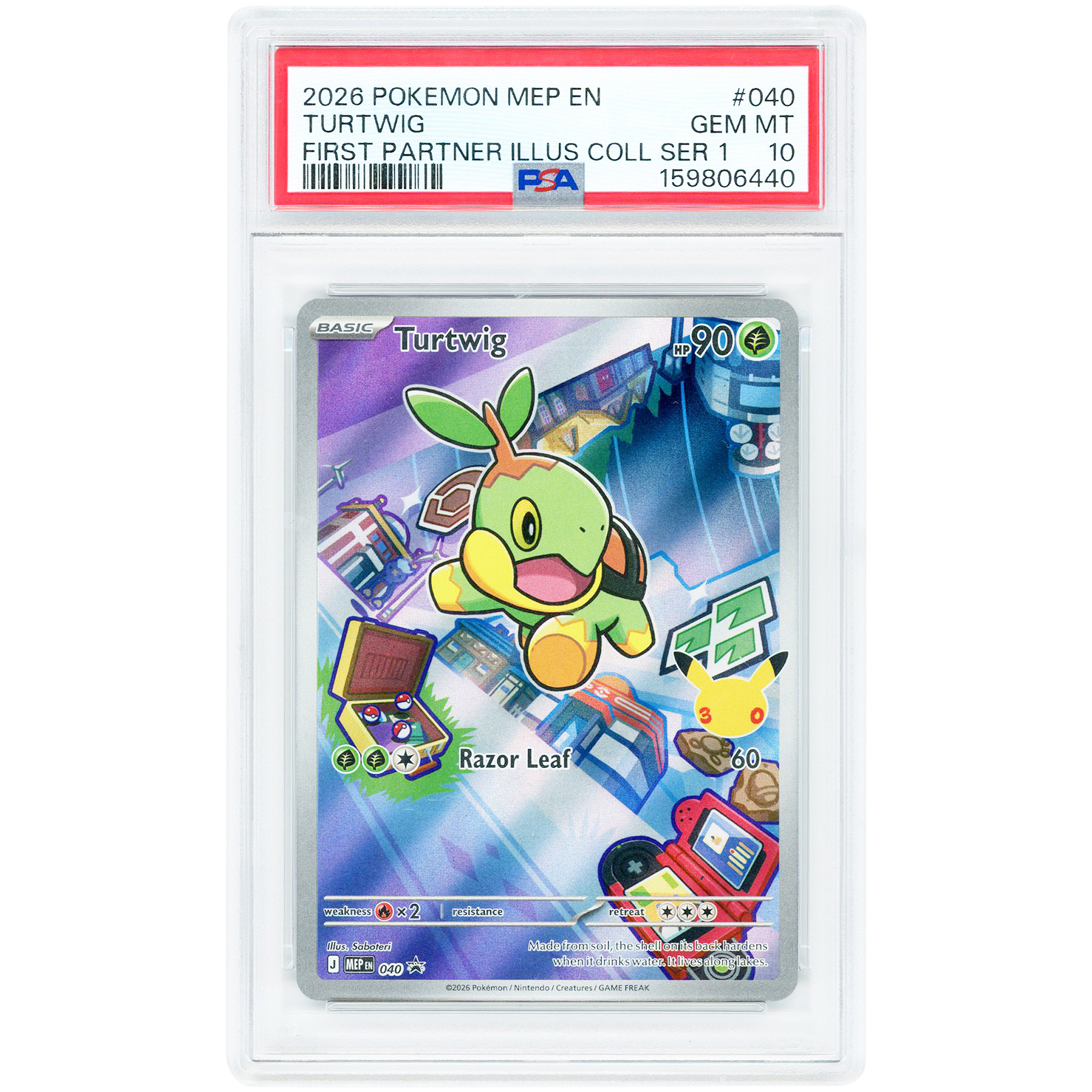 Turtwig 2026 Pokemon Mega Evolution First Partner Illustration Collection Series 1 #40 PSA Authenticated 10 Card