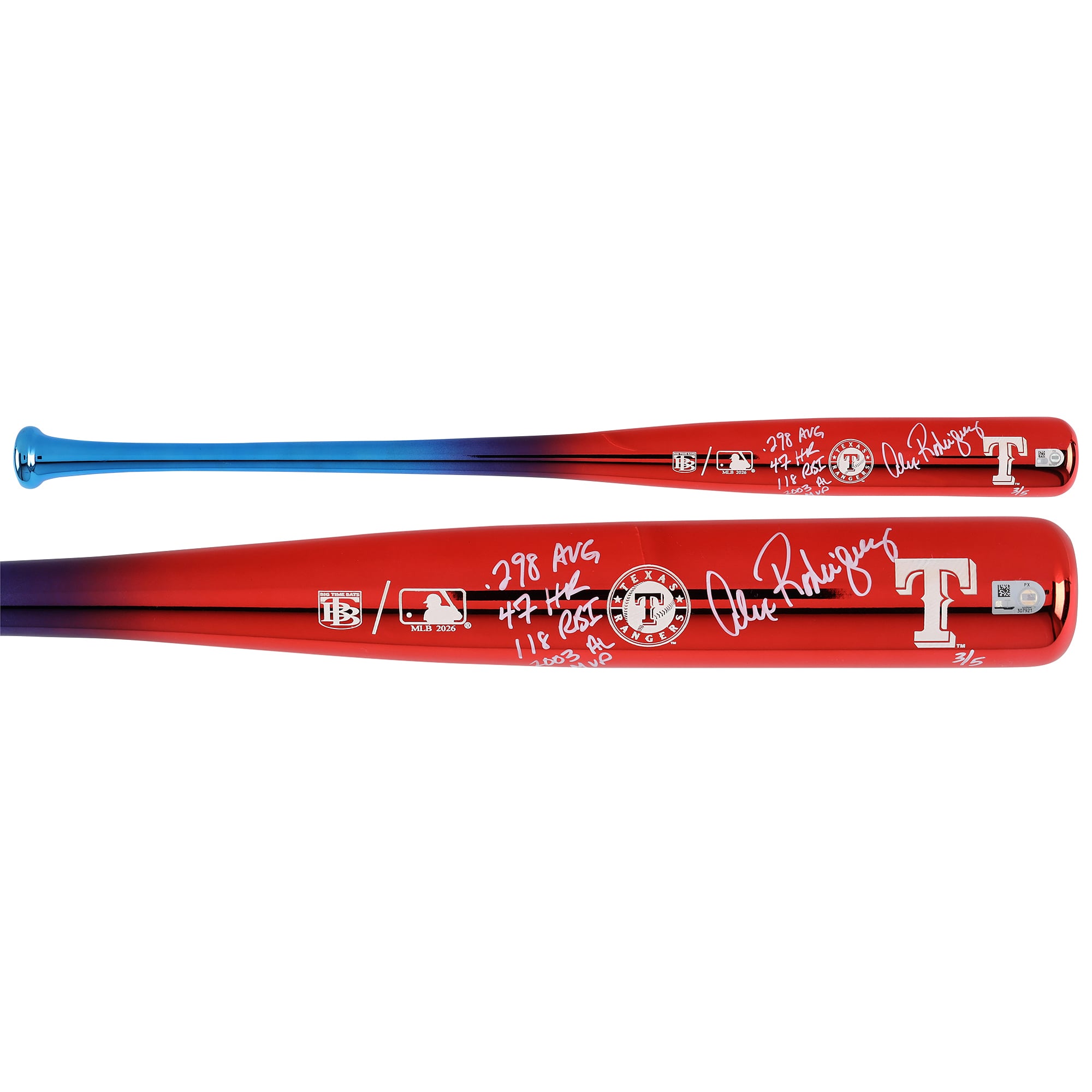 Alex Rodriguez Texas Rangers Autographed Big Time Bats Chrome Bat with Multiple Inscriptions - Limited Edition #3/5