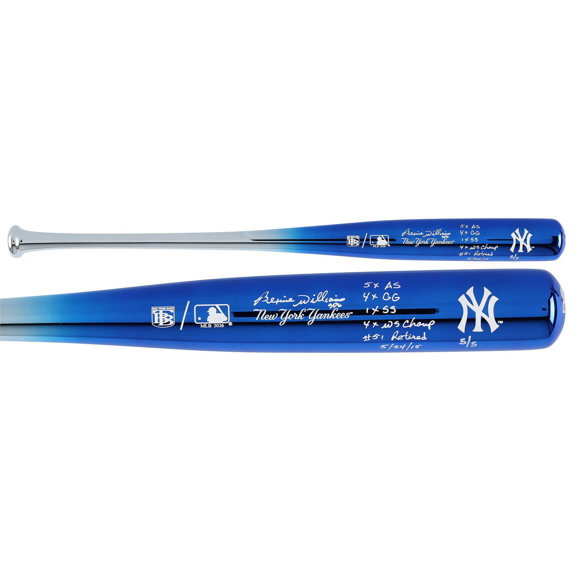 Bernie Williams New York Yankees Autographed Big Time Bat Chrome Bat with Multiple Inscriptions - Limited Edition #5/5