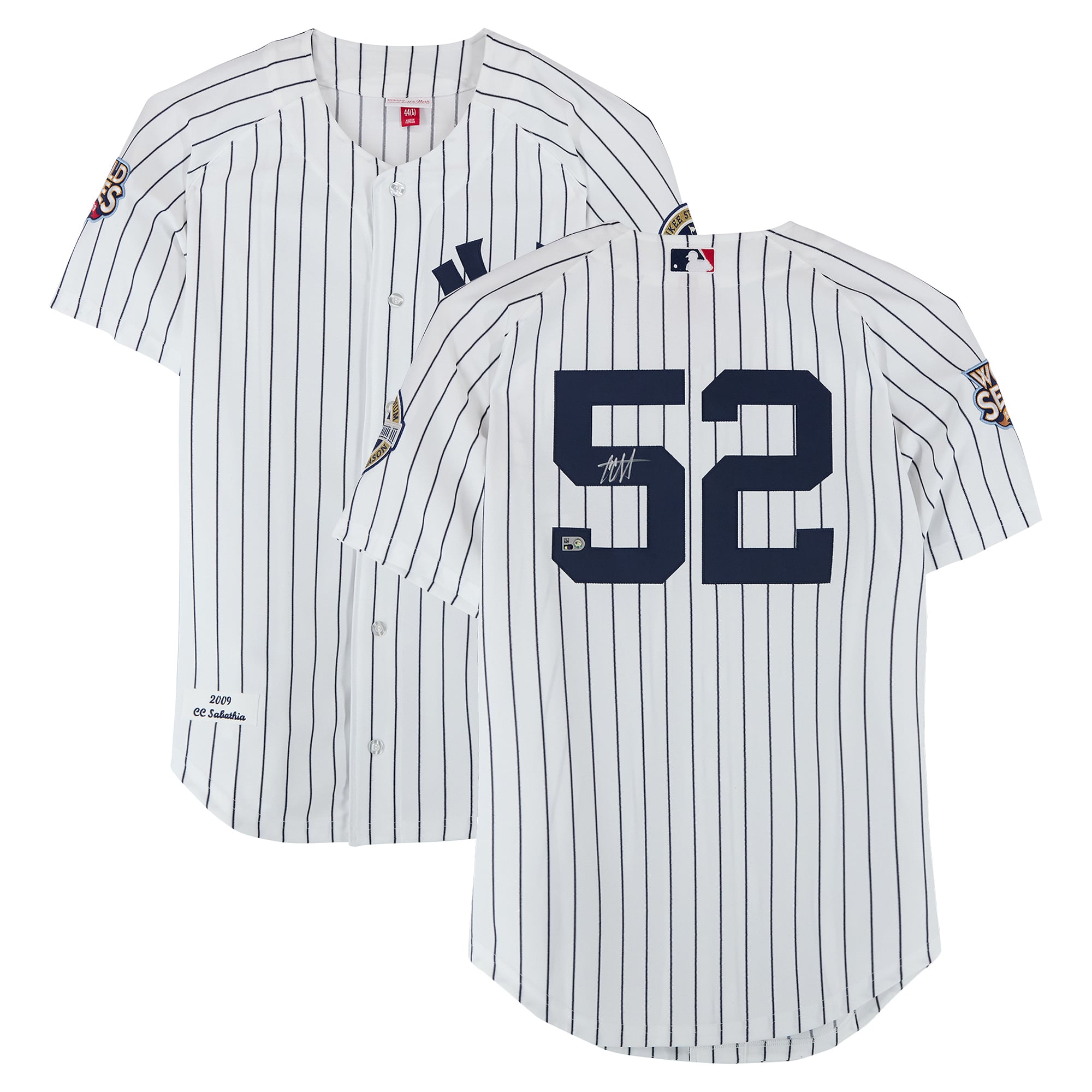 Camiseta auténtica blanca de la Serie Mundial 2009 de Mitchell & Ness, autografiada por CC Sabathia de los New York Yankees.