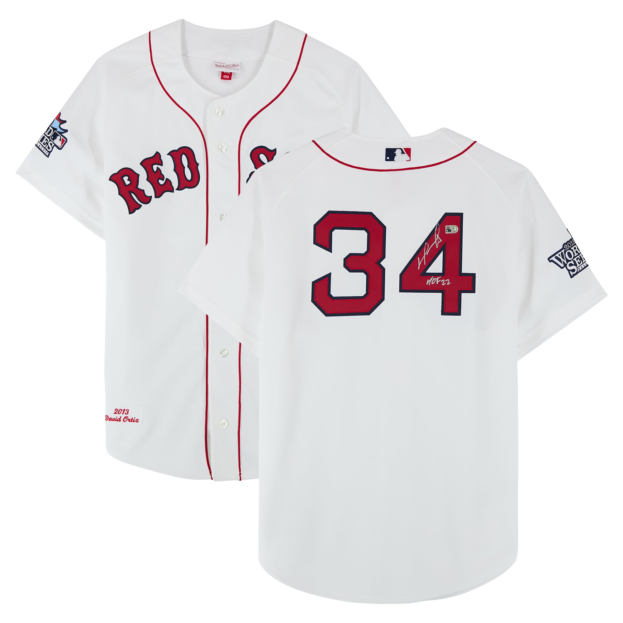 David Ortiz Boston Red Sox Autographed White Mitchell & Ness 2013 Authentic Jersey with "HOF 22" Inscription