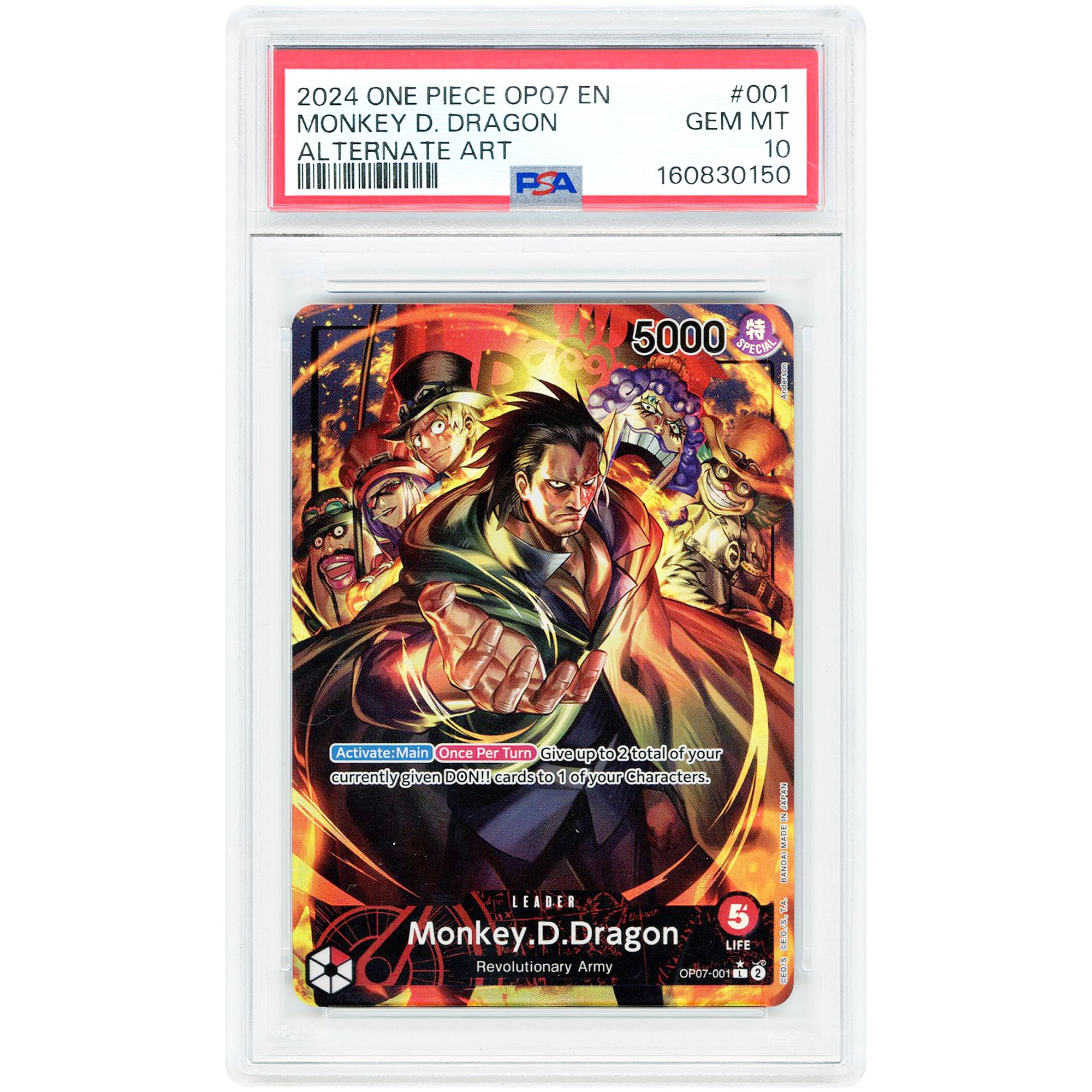 Monkey D. Dragon 2024 One Piece 500 Years in the Future Leader Parallel #OP07-001 PSA Authenticated 10 Card