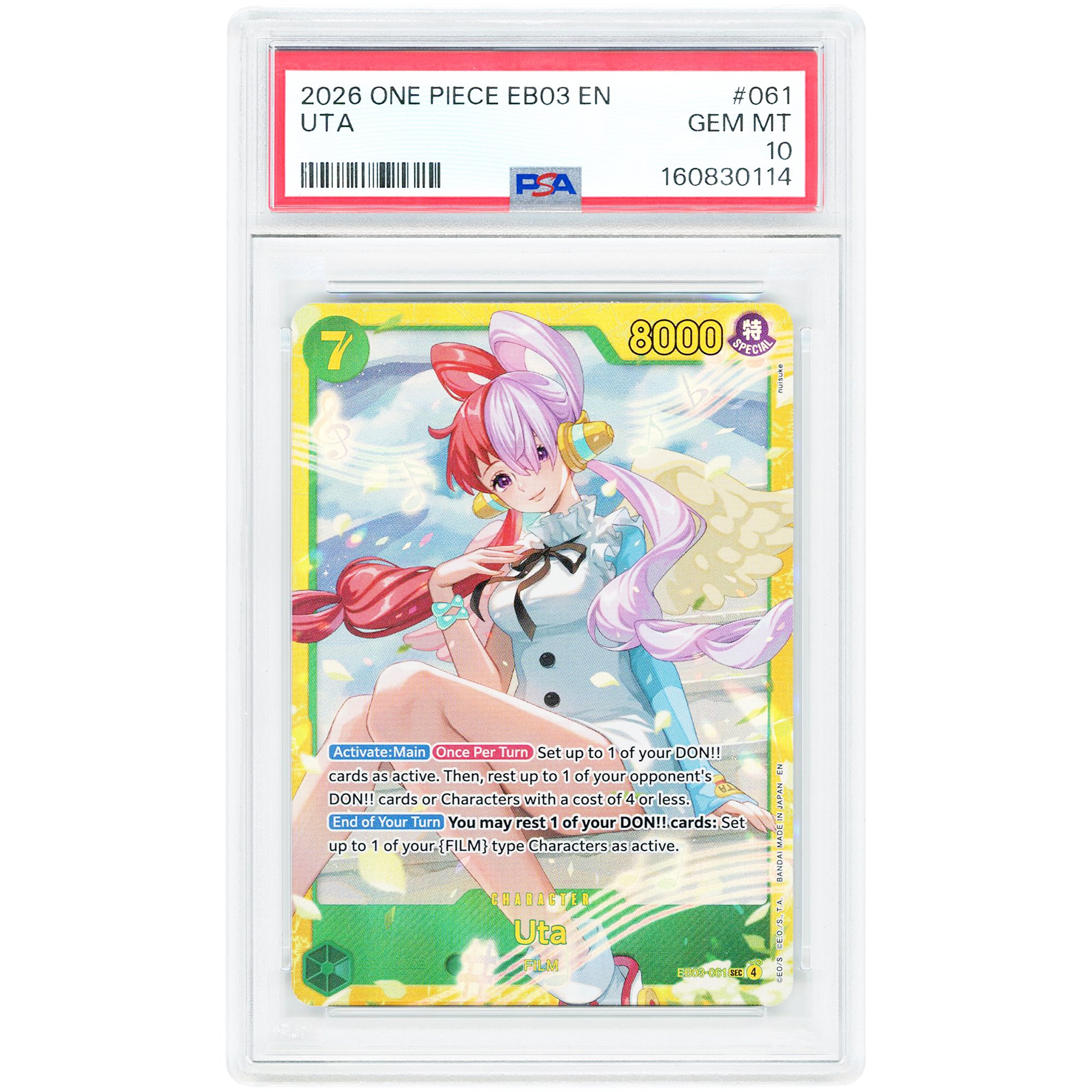 Uta 2026 One Piece Heroine's Edition Secret Rare #EB03-061 PSA Authenticated 10 Card