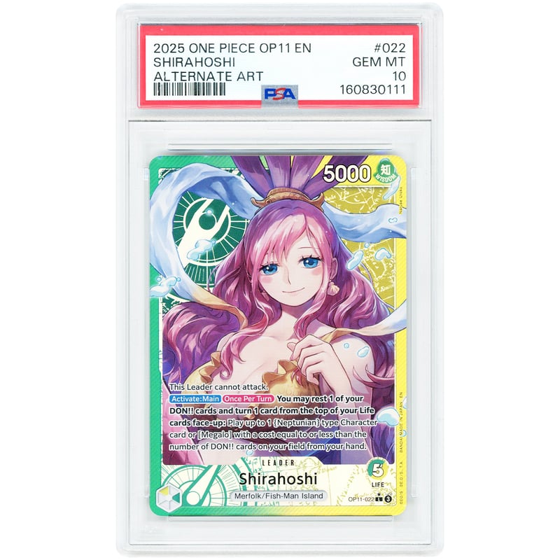 Shirahoshi 2025 One Piece A Fist of Divine Speed Alternate Art Leader #OP11-022 PSA Authenticated 10 Card