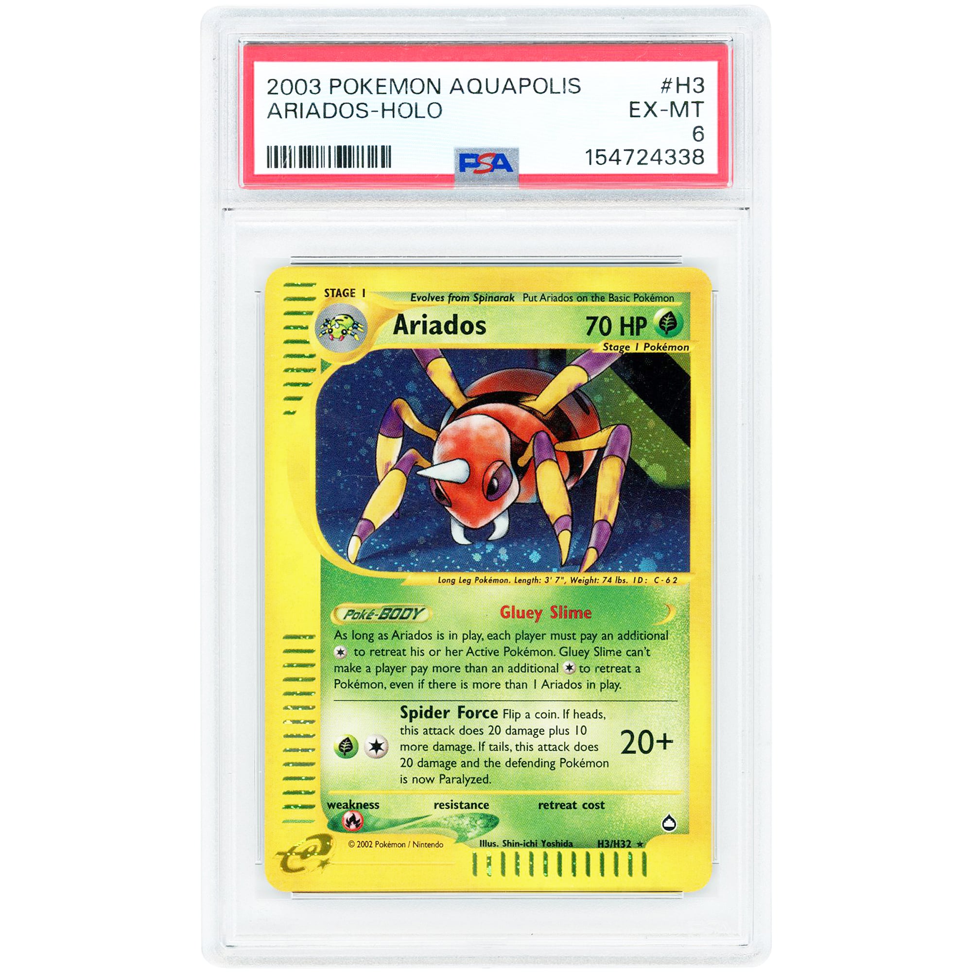 Ariados 2003 Pokemon Aquapolis Holo Rare #H3 PSA Authenticated 6 Card