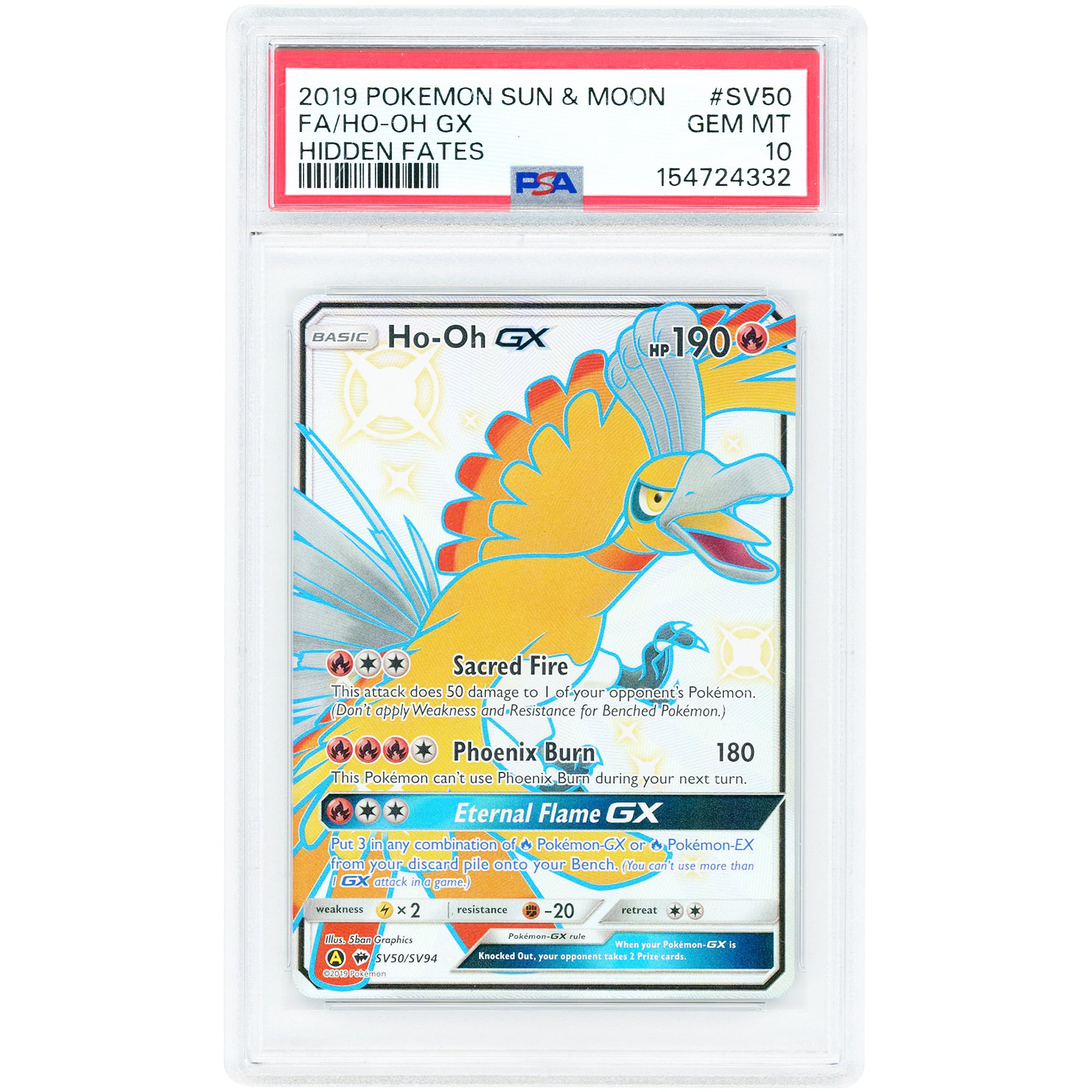 Ho-Oh GX 2019 Pokemon Hidden Fates Shiny Holo Rare #SV50 PSA Authenticated 10 Card