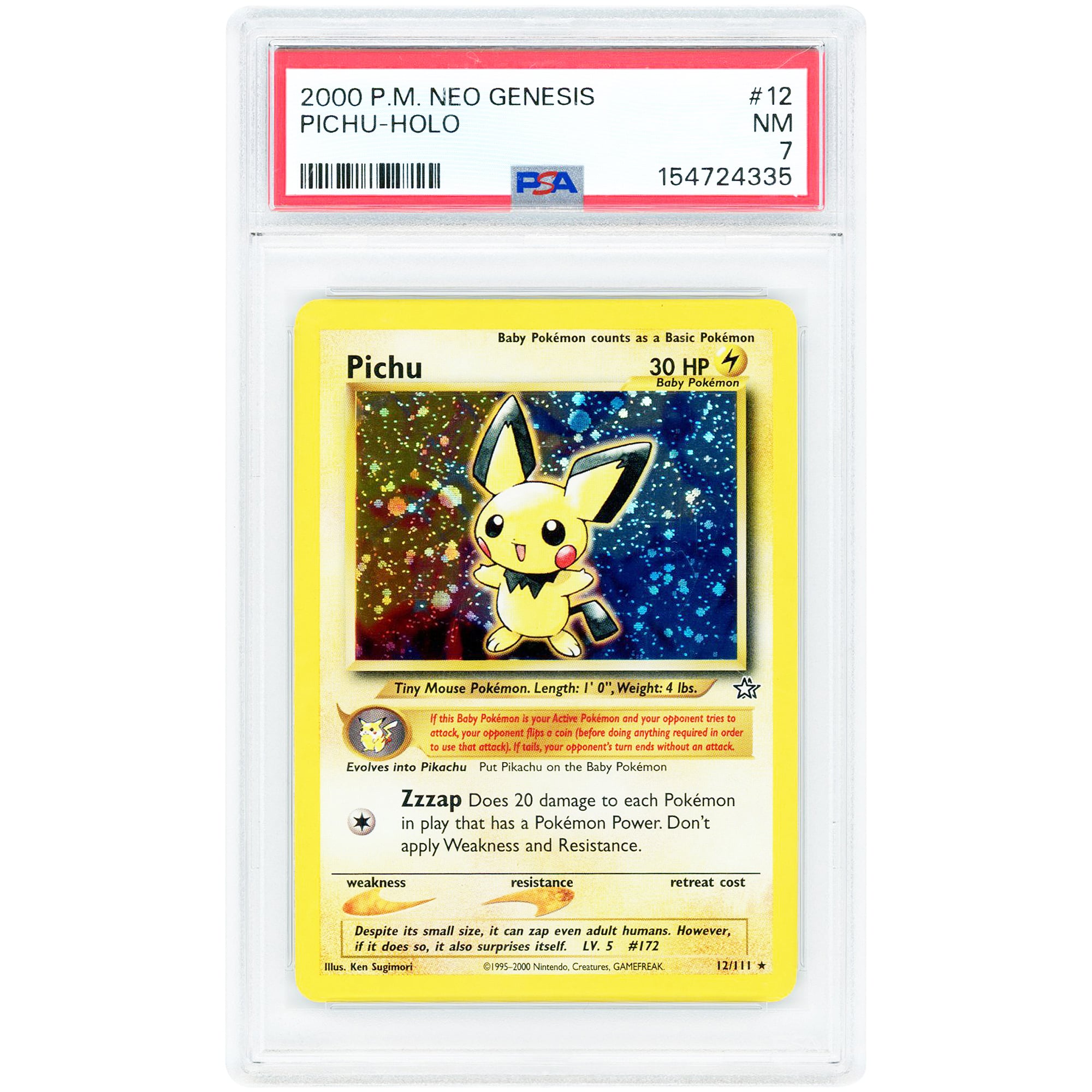 Pichu 2000 Pokemon Neo Genesis Holo Rare #12 PSA Authenticated 7 Card