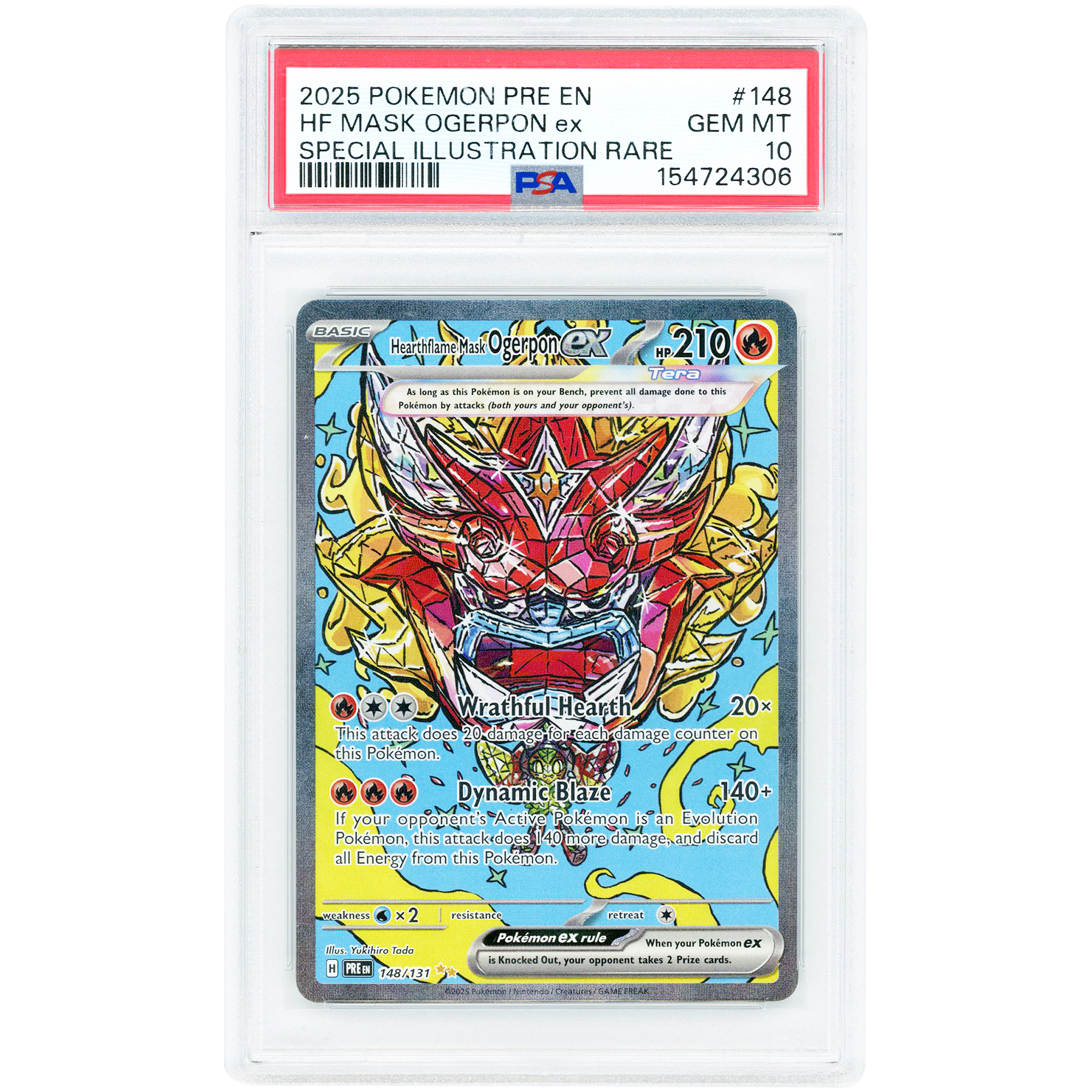 Hearthflame Mask Ogerpon EX 2025 Pokemon Prismatic Evolutions Special Illustration Rare #148 PSA Authenticated 10 Card