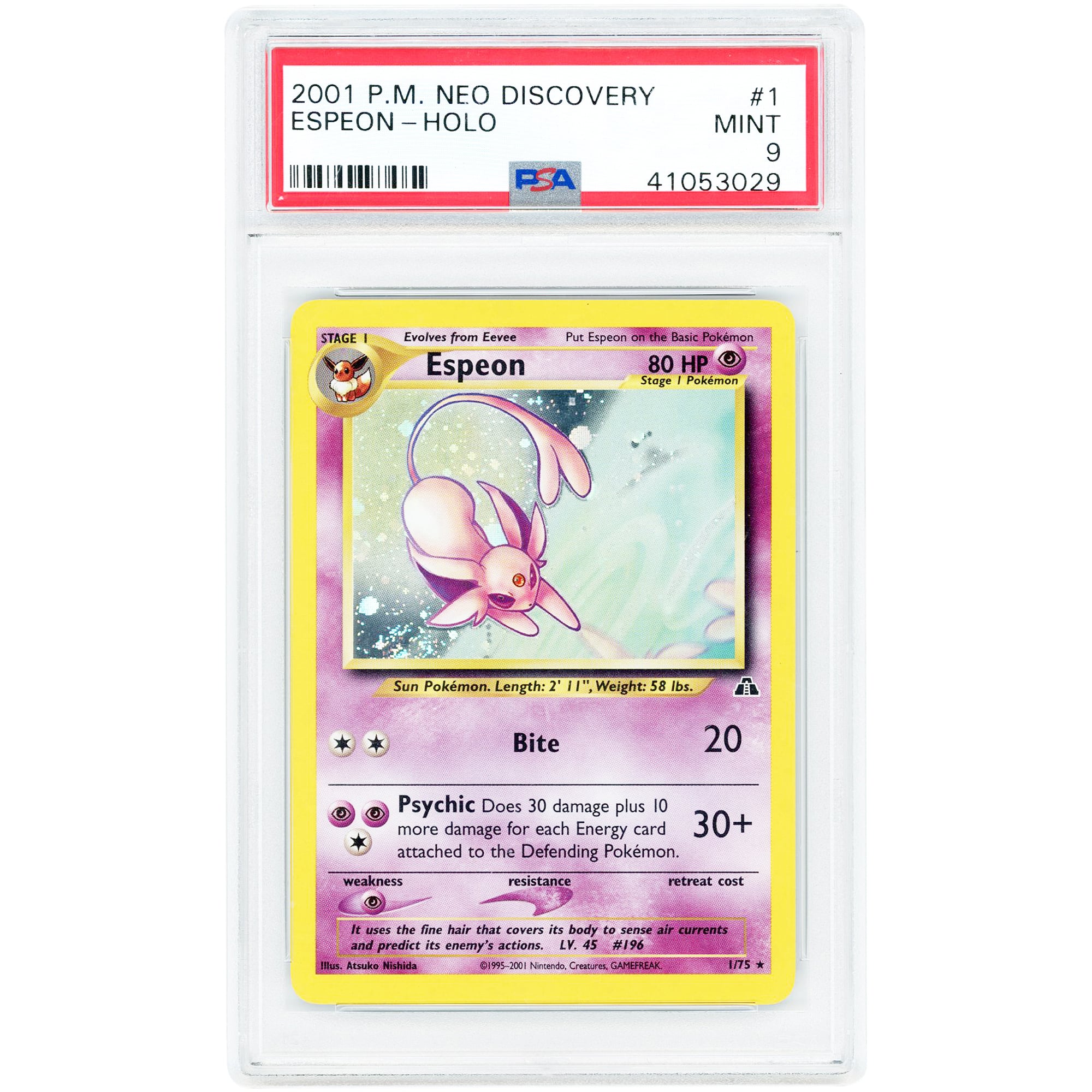 Espeon 2001 Pokemon Neo Discovery Holo Rare #1 PSA Authenticated 9 Card
