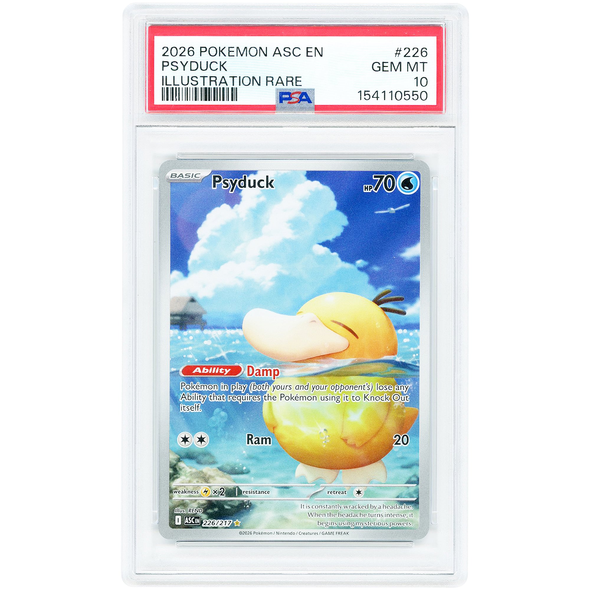 Psyduck 2026 Pokemon Ascended Heroes Illustration Rare #226 PSA Authenticated 10 Card