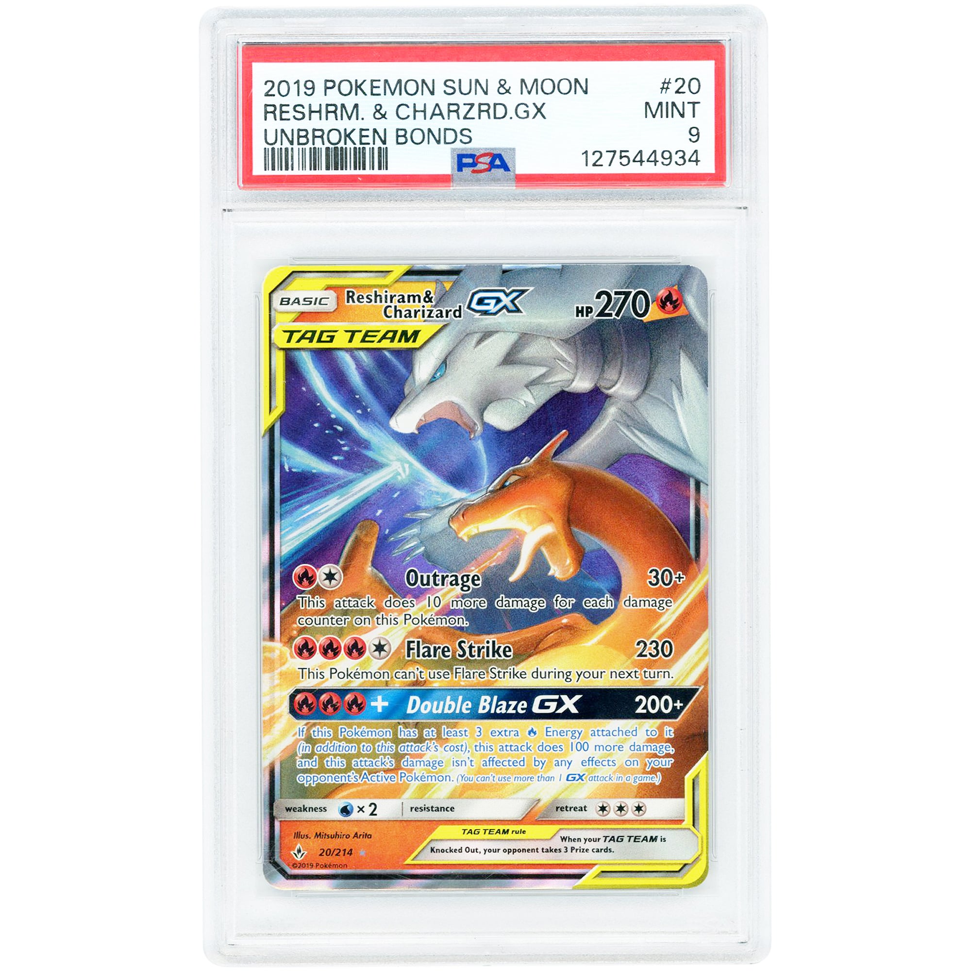 Reshiram & Charizard GX 2019 Pokemon Unbroken Bonds Ultra Rare #20 PSA Authenticated 9 Card