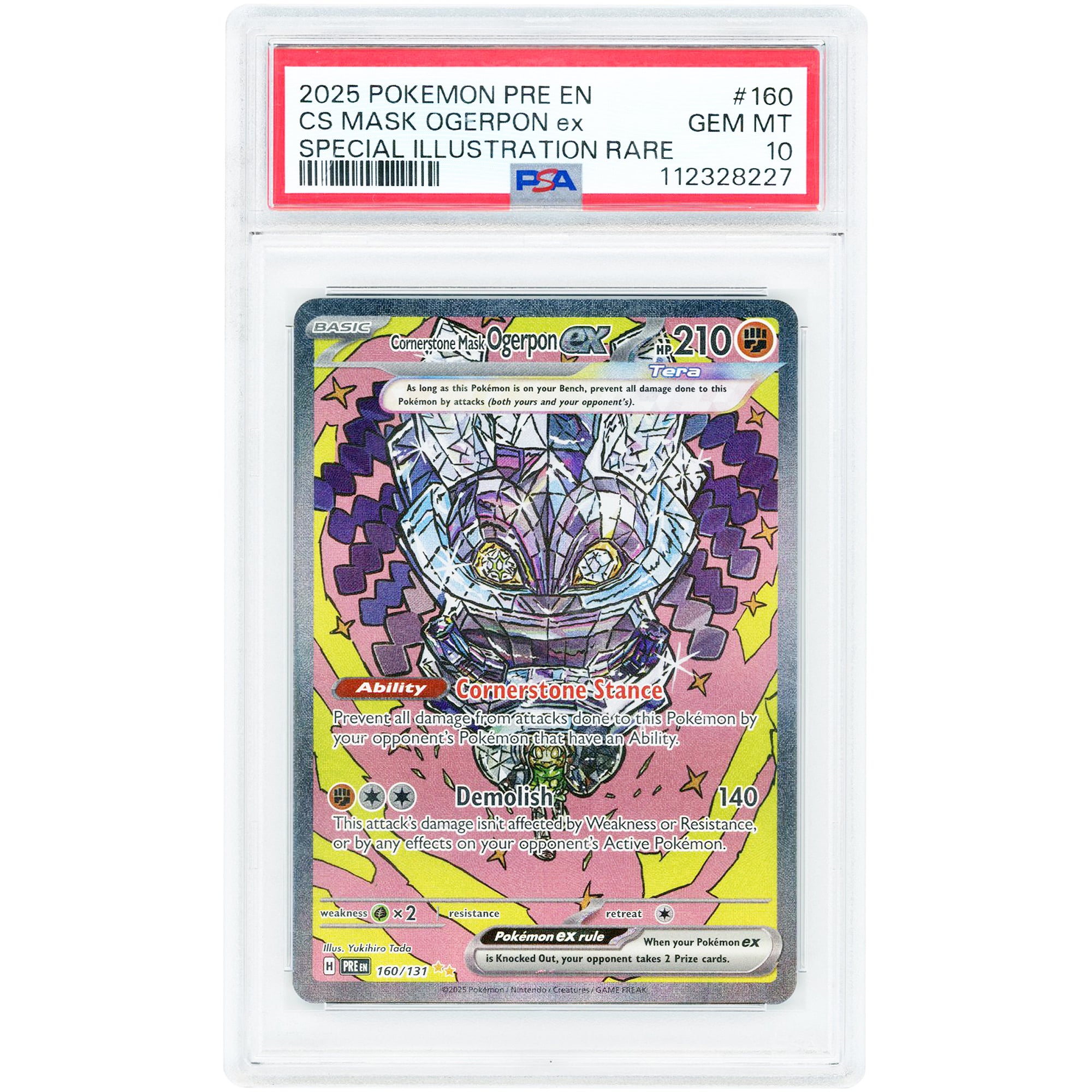 Cornerstone Mask Ogerpon ex 2025 Pokemon Prismatic Evolutions Special Illustration Rare #160 PSA Authenticated 10 Card