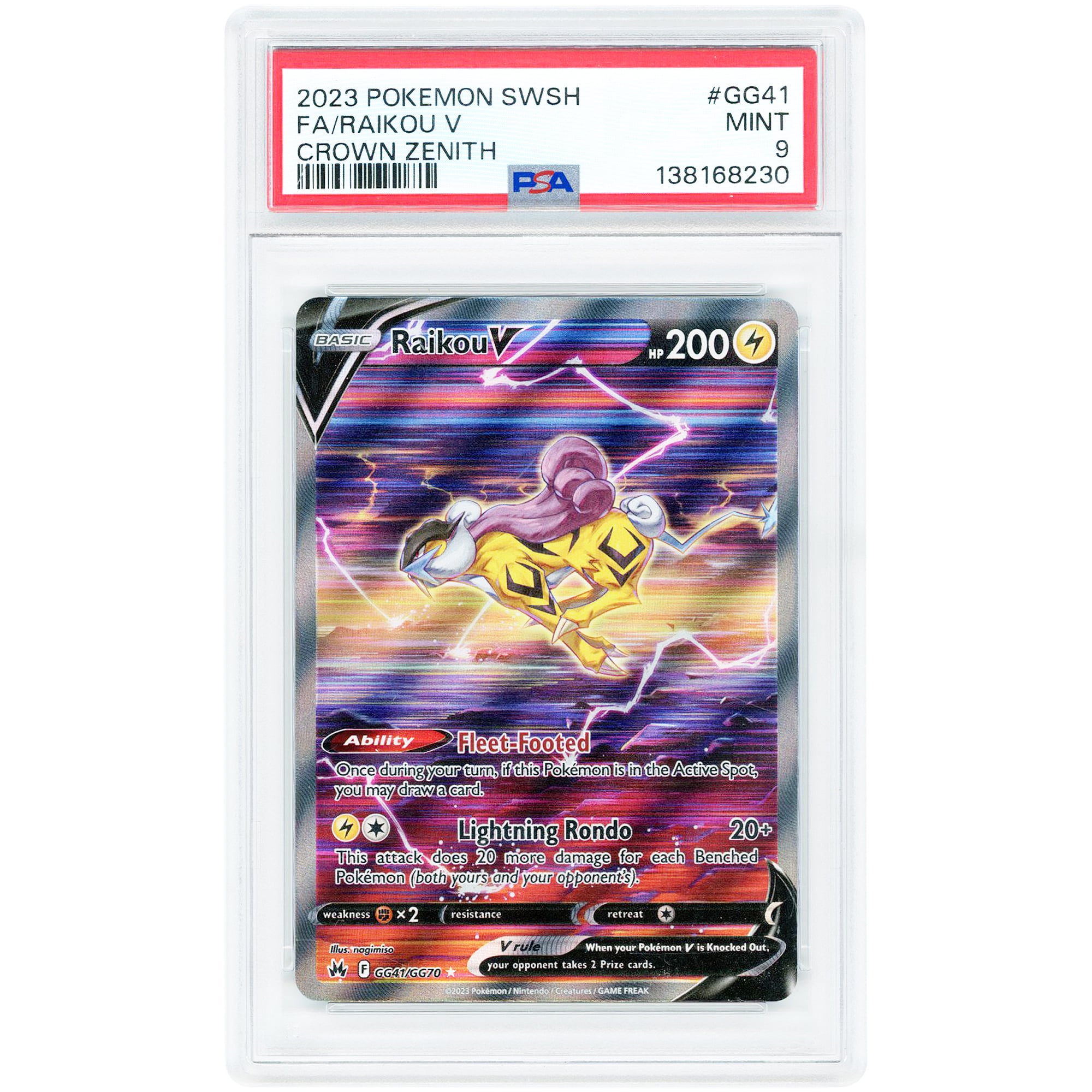 Raikou V 2023 Pokemon Crown Zenith Galarian Gallery Ultra Rare #GG41 PSA Authenticated 9 Card