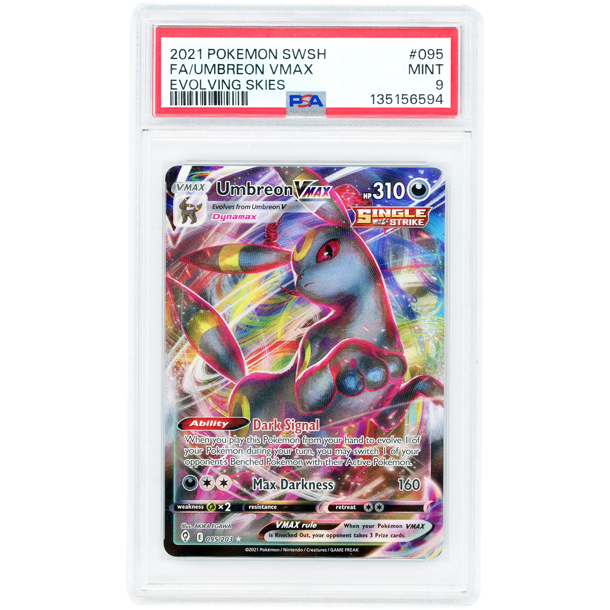 Umbreon VMAX 2021 Pokemon Evolving Skies Ultra Rare #95 PSA Authenticated 9 Card