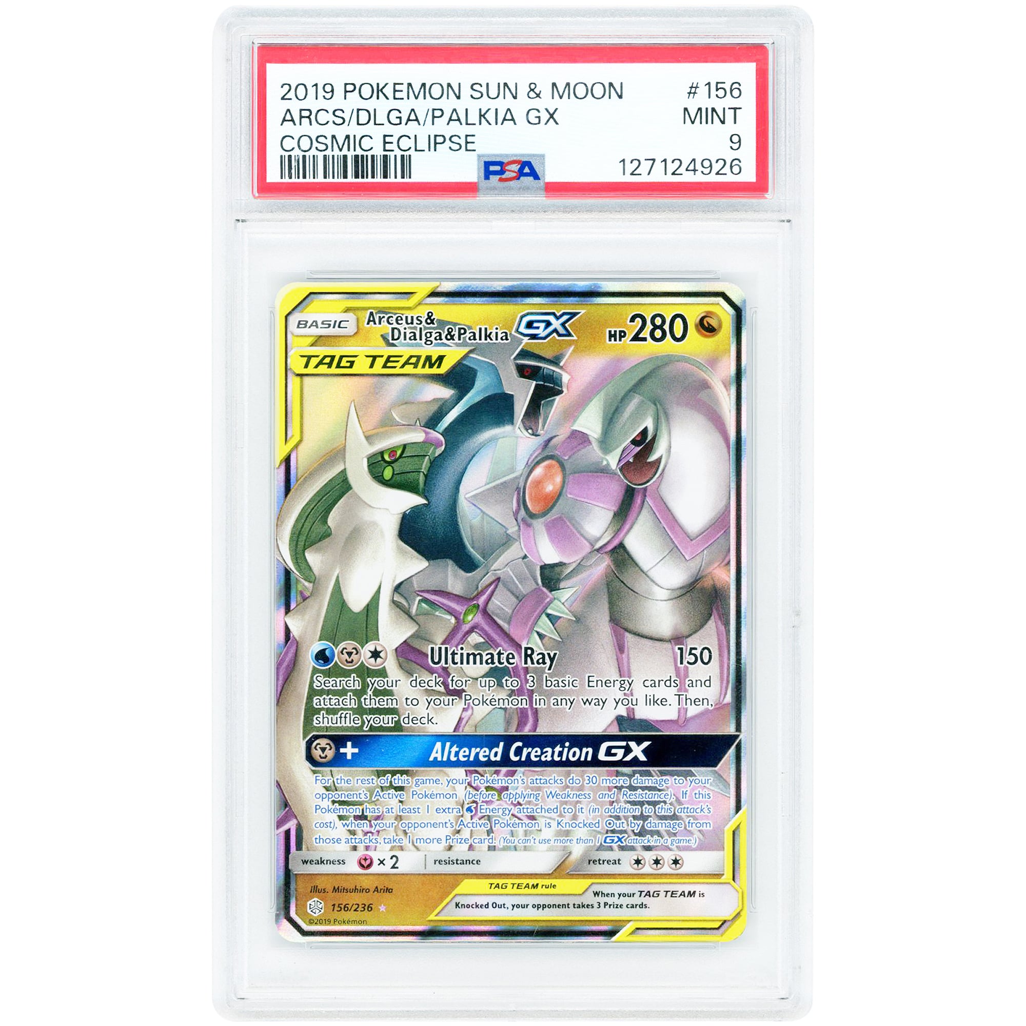 Arceus & Dialga & Palkia GX 2019 Pokemon Cosmic Eclipse Ultra Rare #156 PSA Authenticated 9 Card