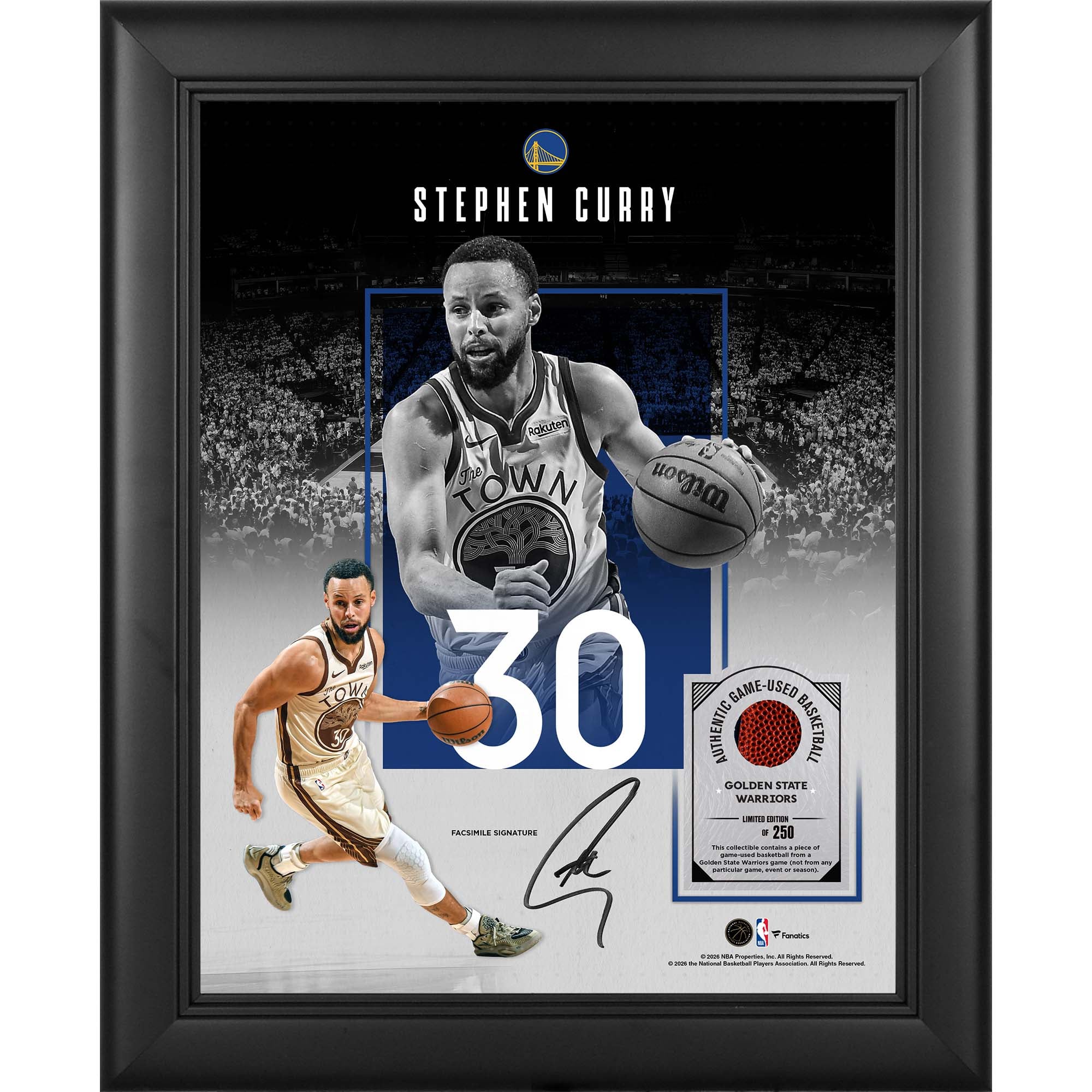 Stephen Curry Golden State Warriors Facsimile Signature Framed 11" x 14" Showcase Collage with a Piece of Game-Used Basketball - Limited Edition of 250