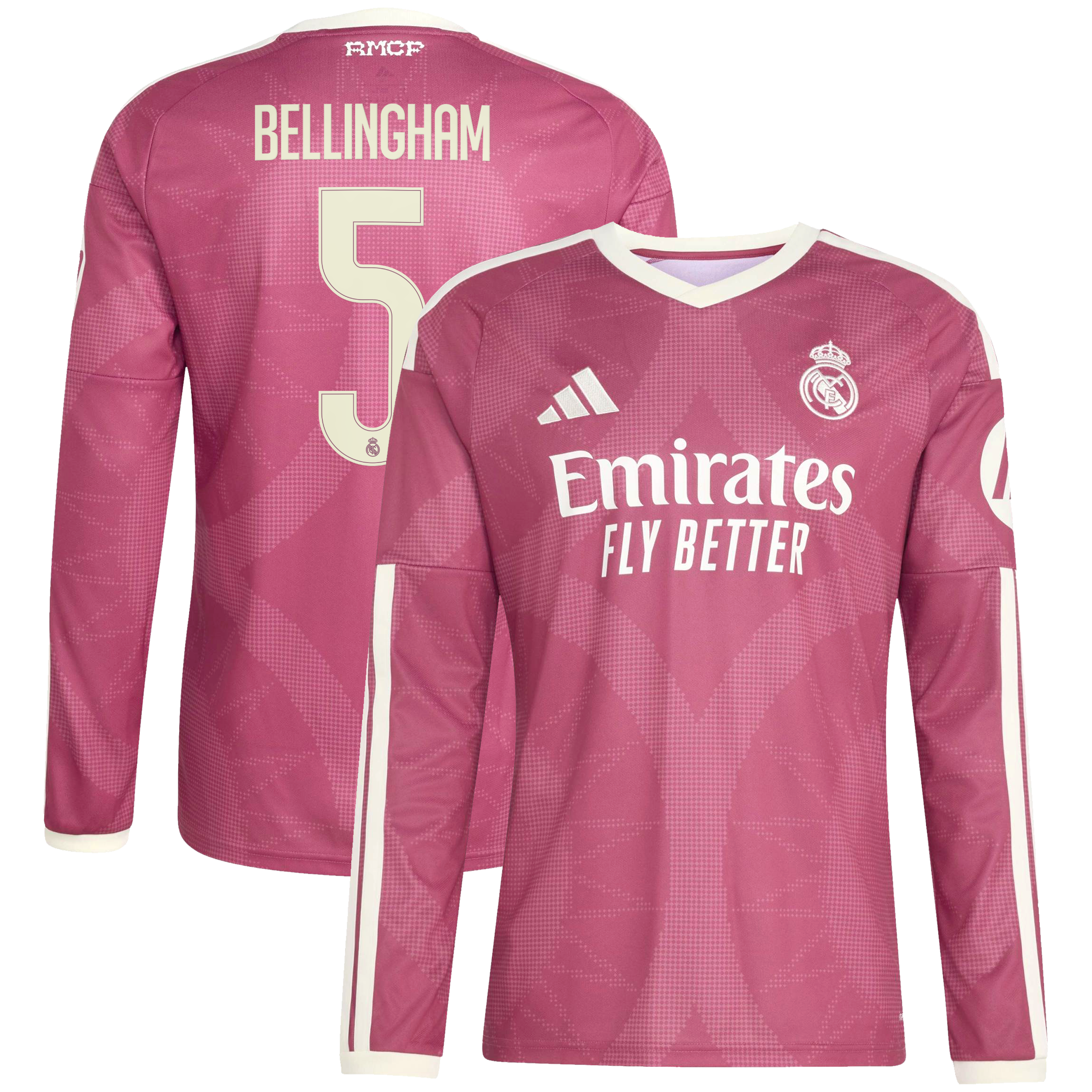 Men's adidas Jude Bellingham Pink Real Madrid 2026/27 Third Replica Long Sleeve Jersey