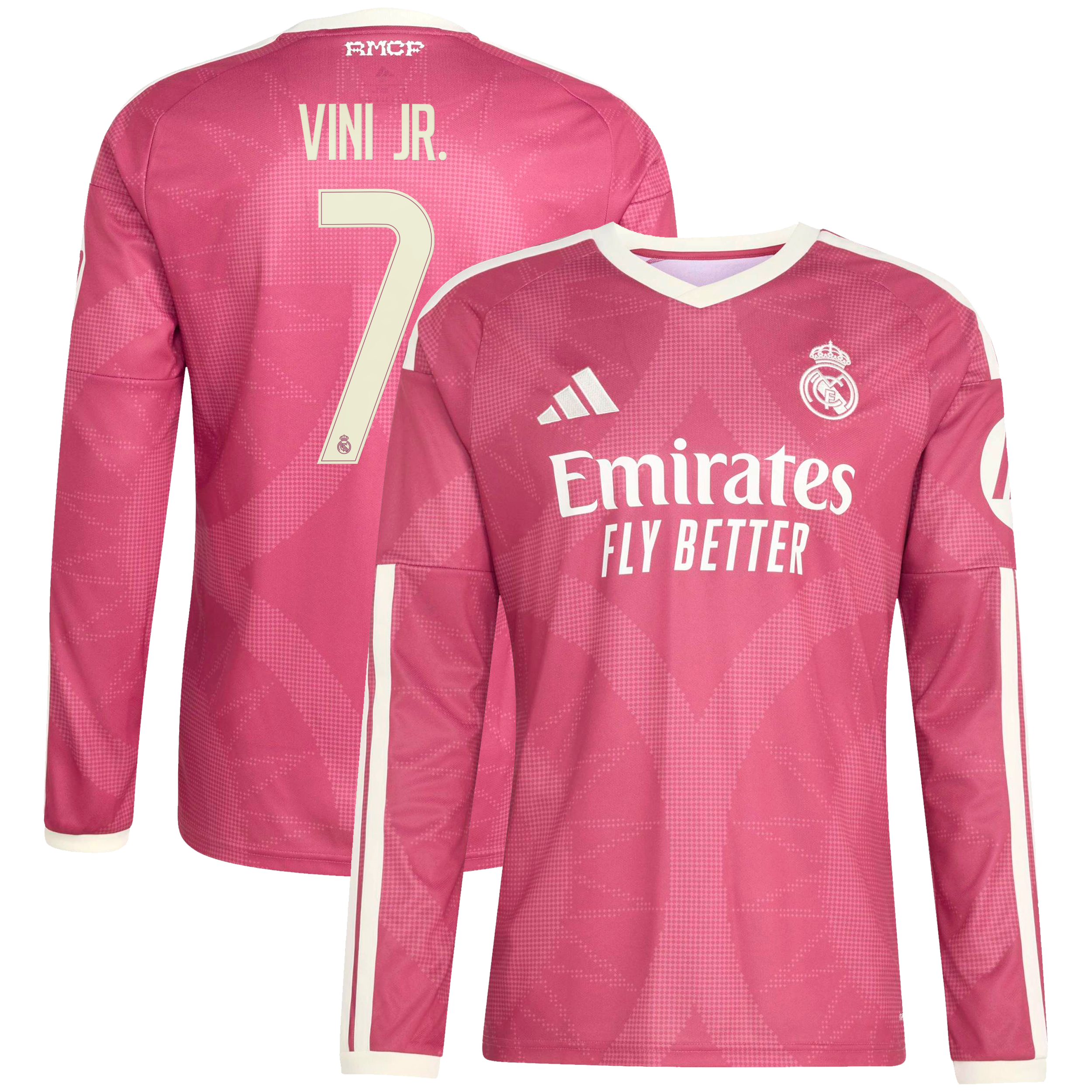 Men's adidas Vini Jr. Pink Real Madrid 2026/27 Third Replica Long Sleeve Jersey