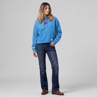 Women's Mitchell & Ness Light Blue Philadelphia Phillies Cooperstown Collection Retro Roots Pullover Hoodie