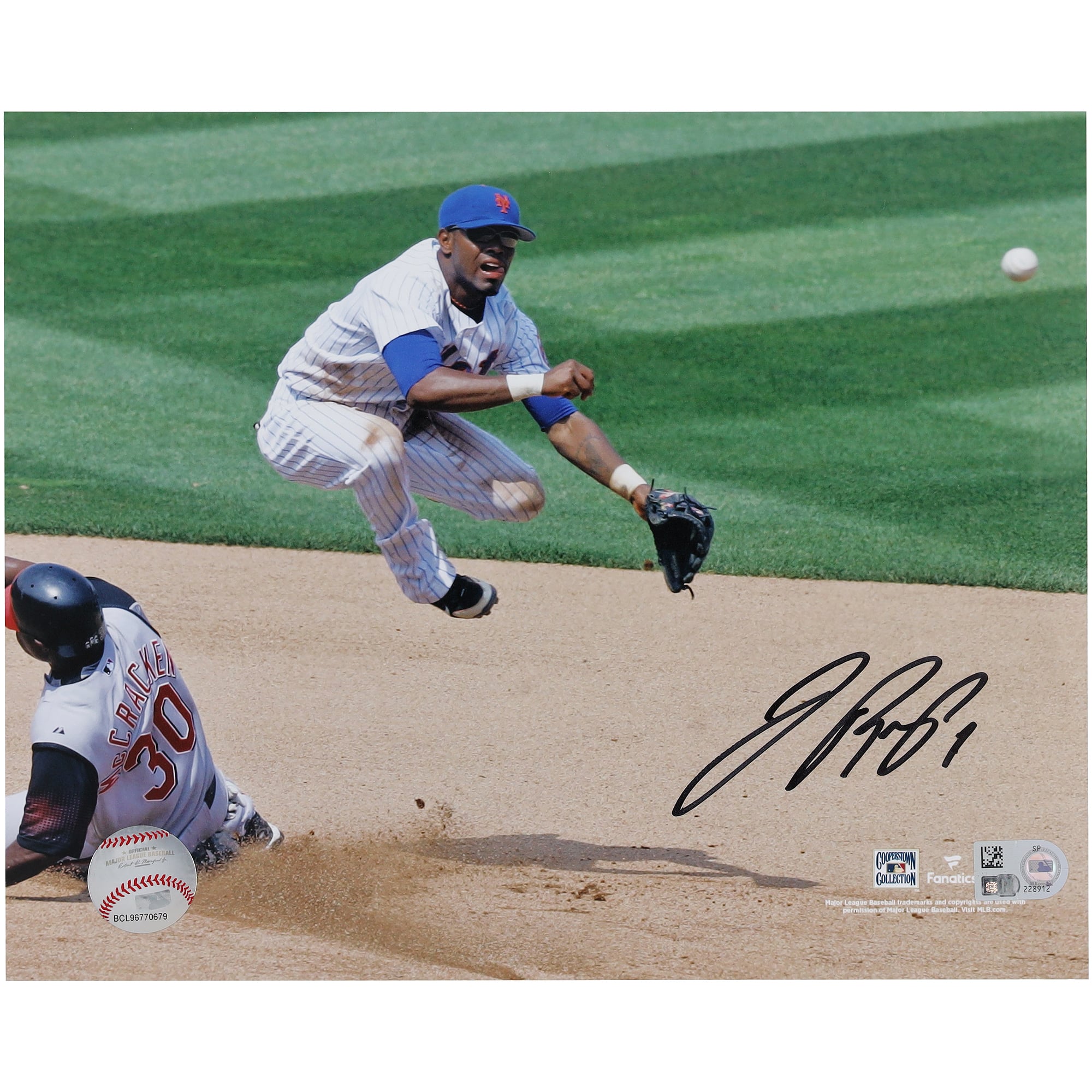 Jose Reyes New York Mets Autographed 8" x 10" Jump Throw Double Play Photograph