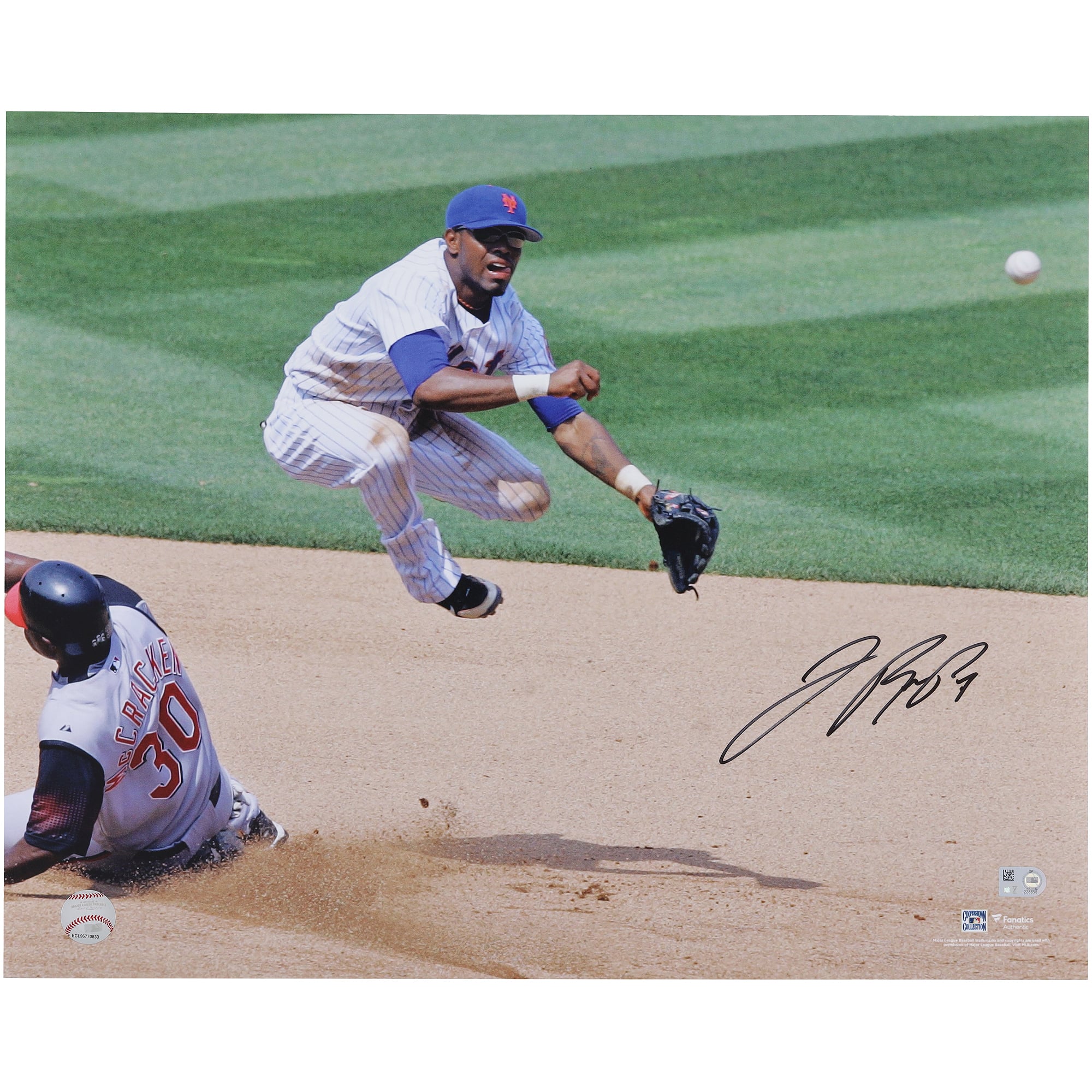 Jose Reyes New York Mets Autographed 16" x 20" Jump Throw Double Play Photograph