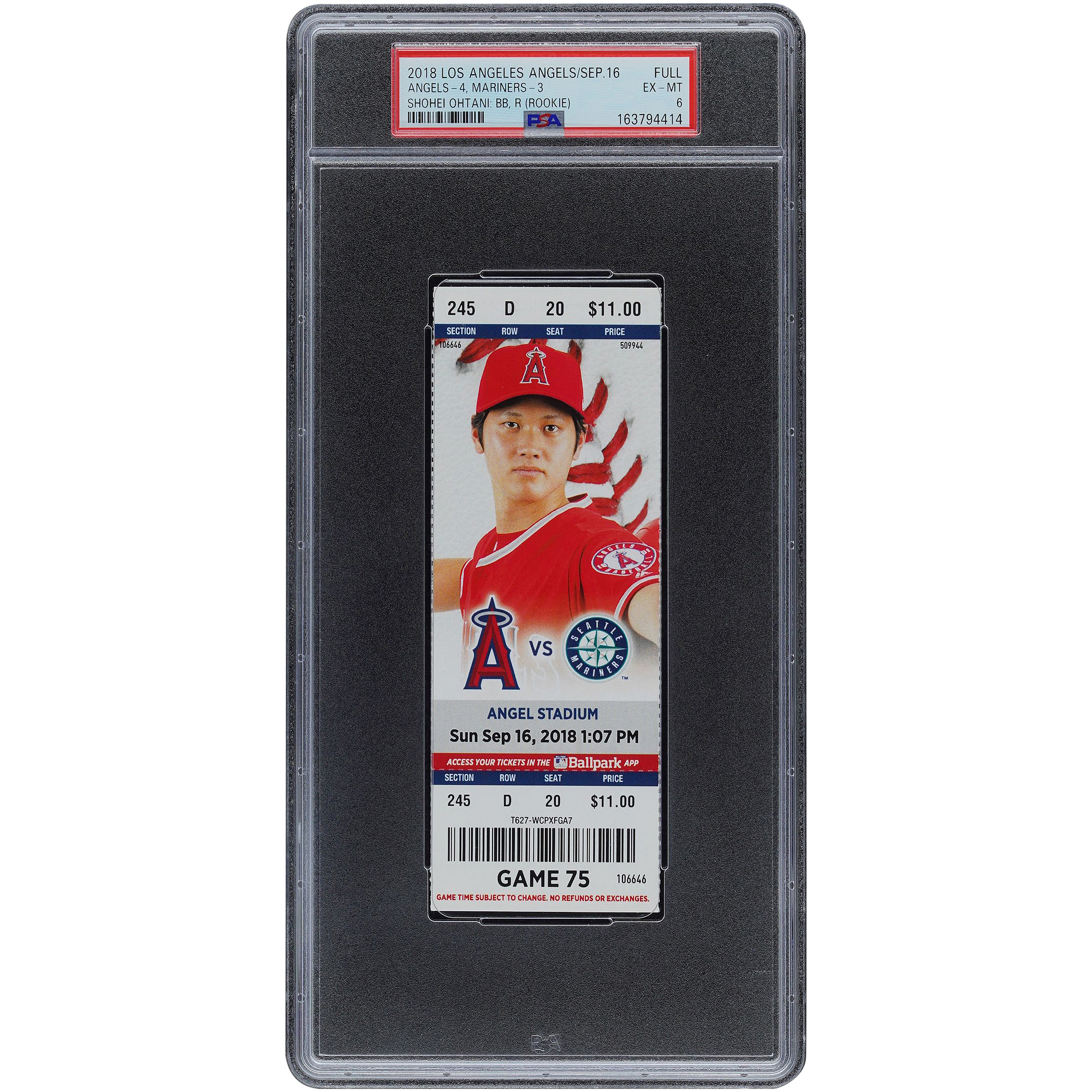 Shohei Ohtani Los Angeles Angels September 16, 2018 PSA Authenticated 6 Ticket
