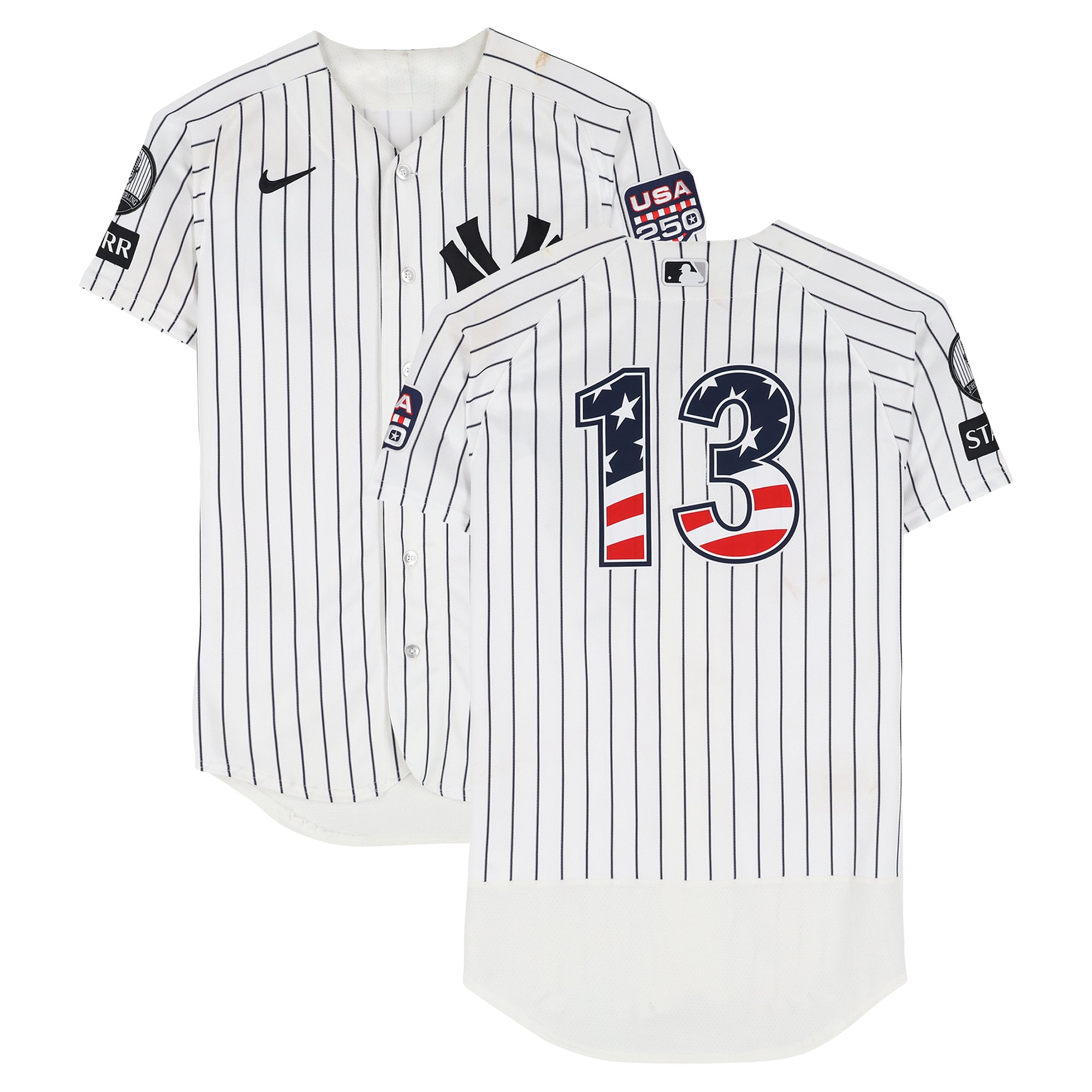 Jazz Chisholm Jr. New York Yankees Game-Used #13 White Nike Pinstripe Jersey vs. Minnesota Twins on July 4, 2026