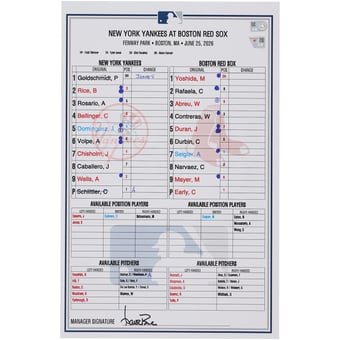 New York Yankees Game-Used Lineup Card vs. Boston Red Sox on June 25, 2026